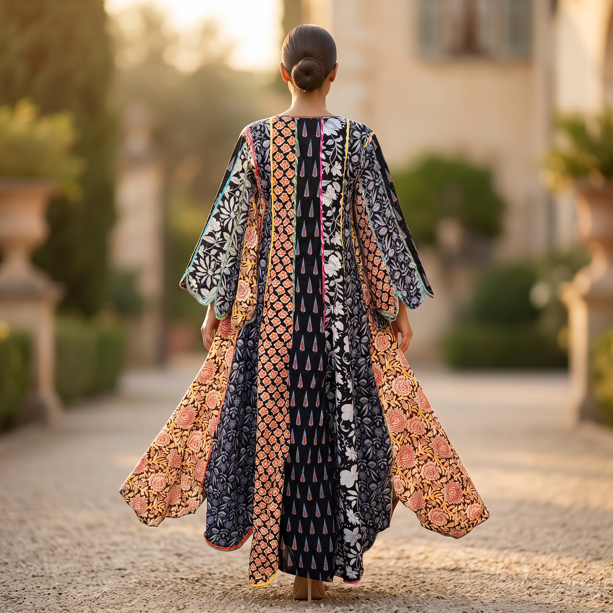 S/M Meher Crystal Printed Cotton Dress 57" Long Jalabiya RN 419