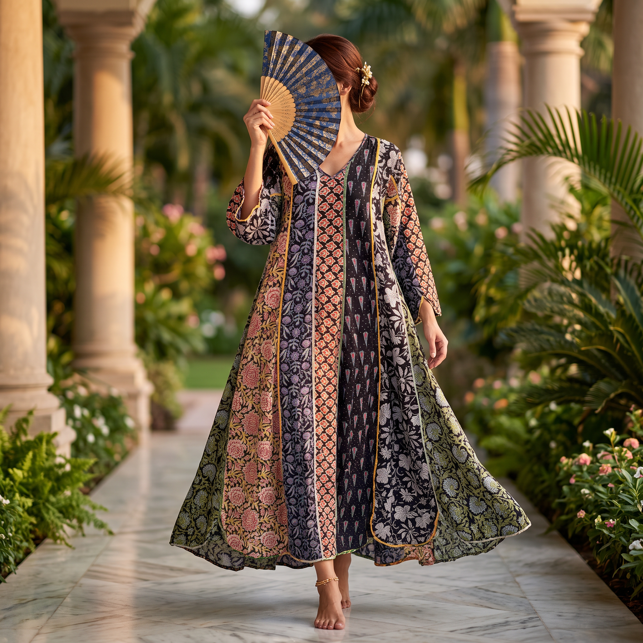 S/M Meher Crystal Printed Cotton Dress 57" Long Jalabiya RN 420