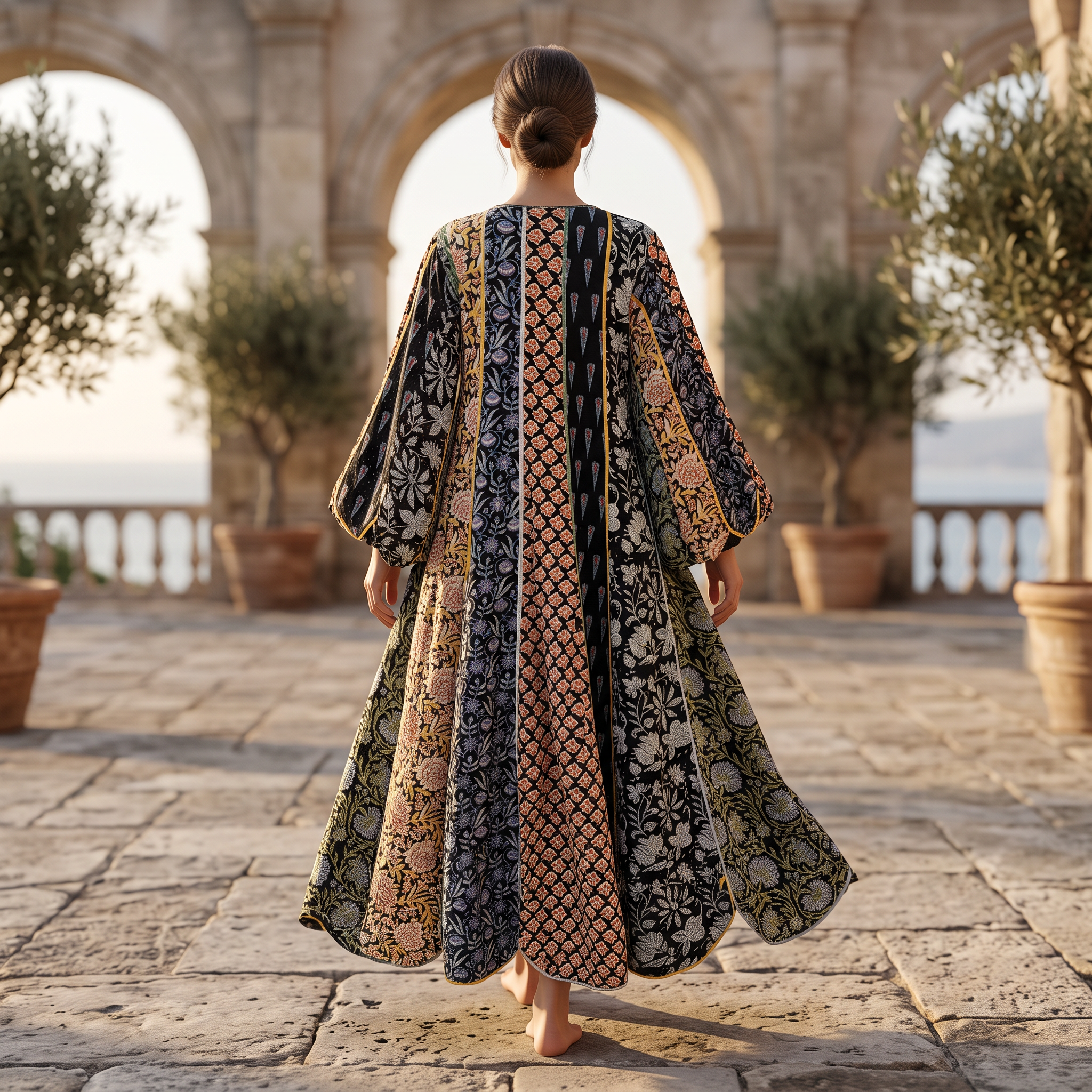 S/M Meher Crystal Printed Cotton Dress 57" Long Jalabiya RN 420