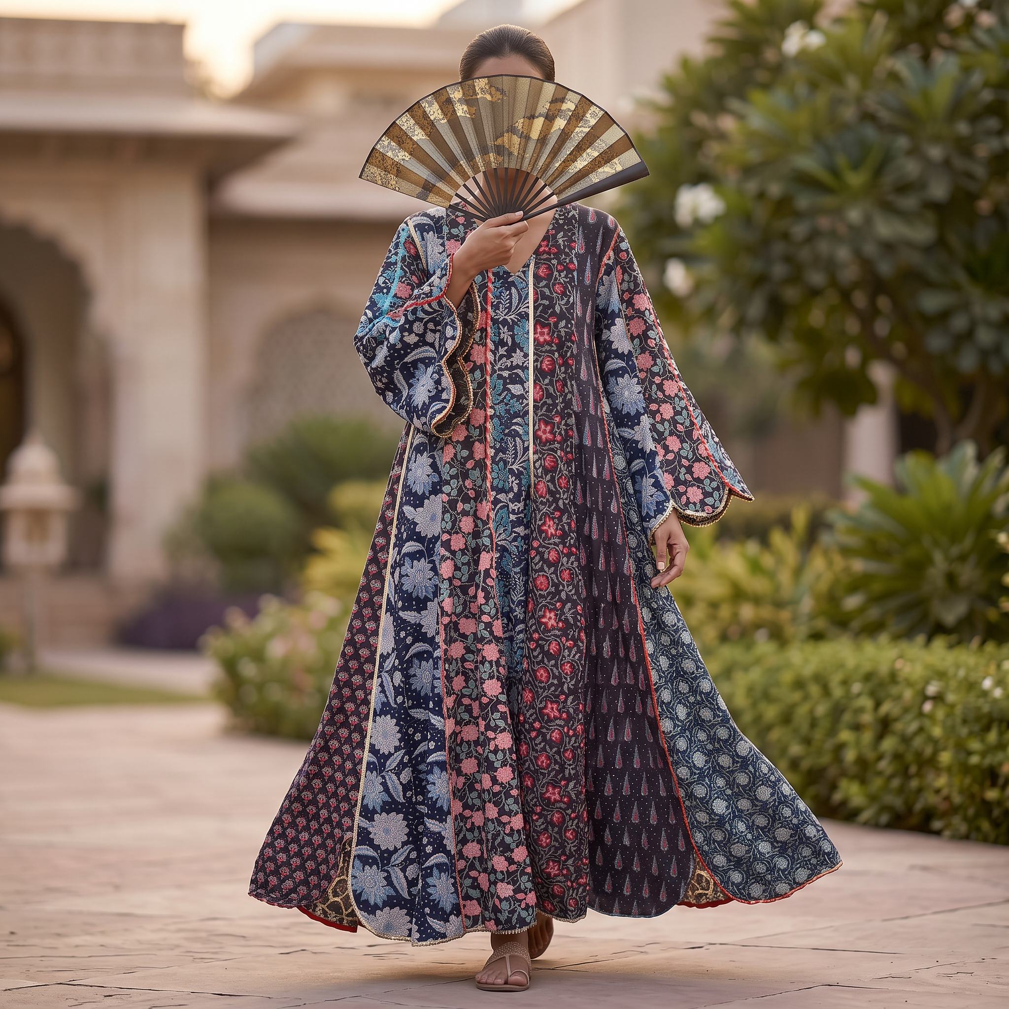 S/M Meher Crystal Printed Cotton Dress 57" Long Jalabiya RN 421