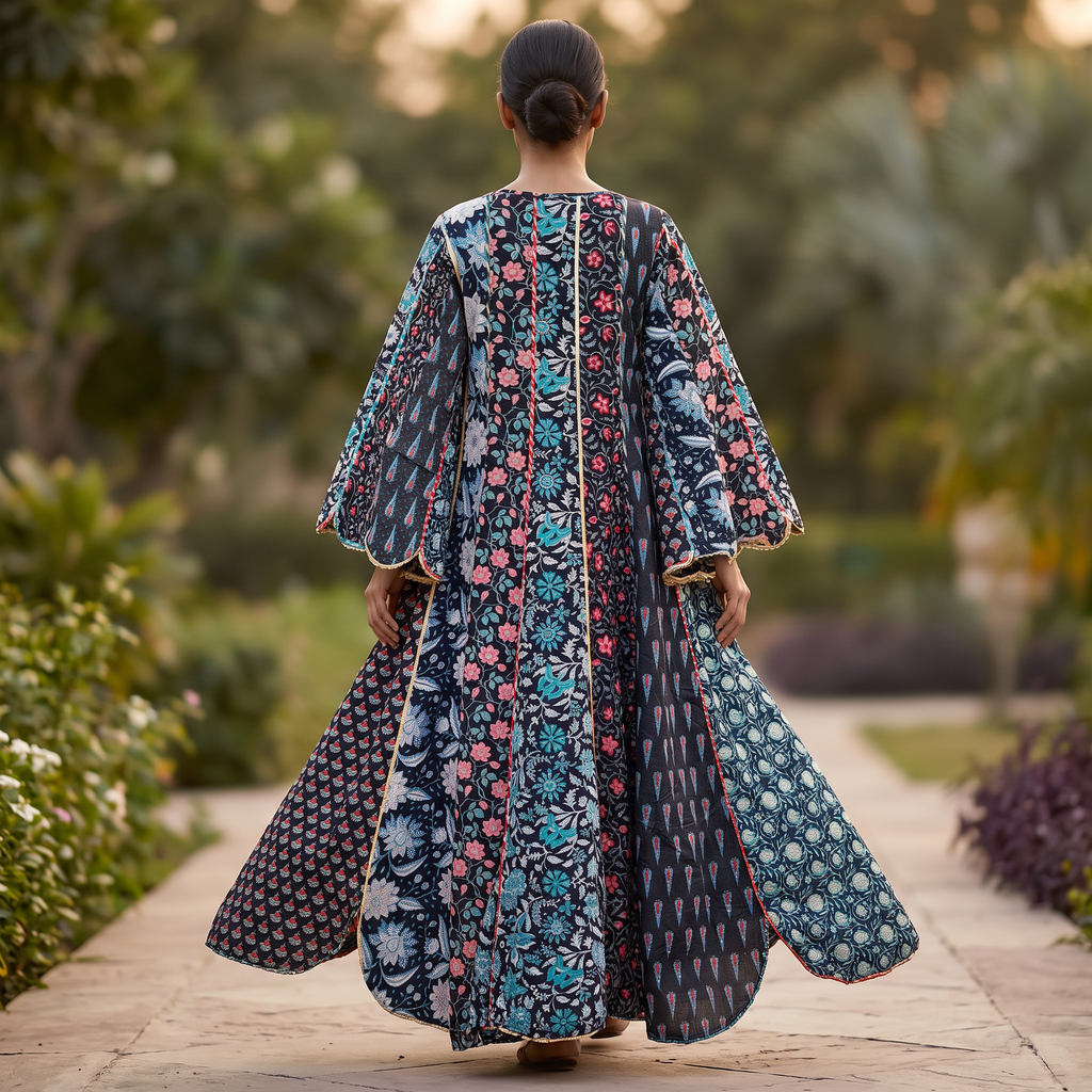 S/M Meher Crystal Printed Cotton Dress 57" Long Jalabiya RN 421