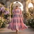 L-XL Crystal Meher Printed Cotton Dress 57" Long Jalabiya RN 423