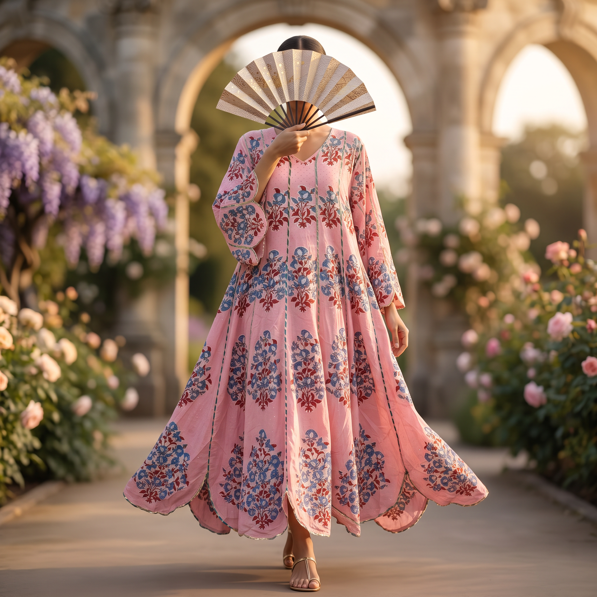 L-XL Crystal Meher Printed Cotton Dress 57" Long Jalabiya RN 423