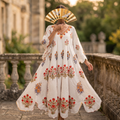 S/M Meher Crystal Printed Cotton Dress 57" Long Jalabiya RN 424