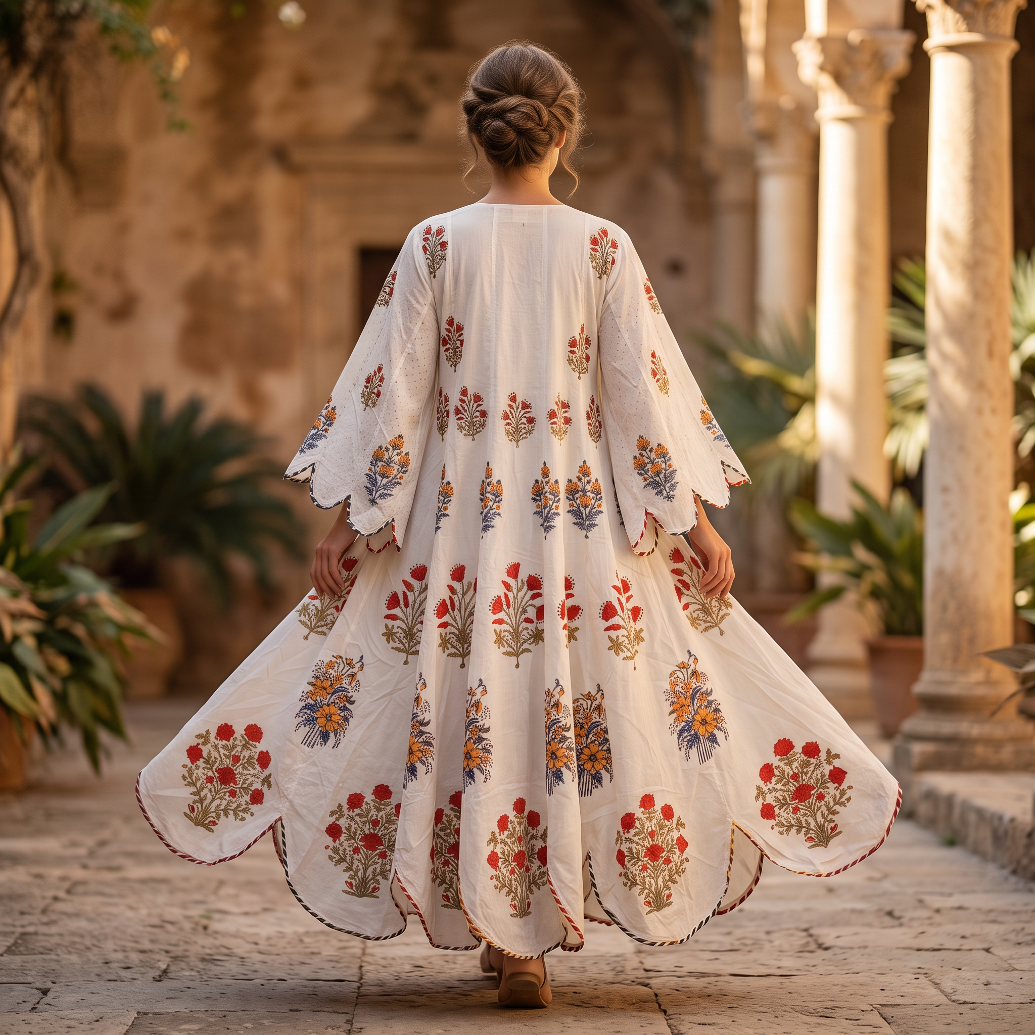 S/M Meher Crystal Printed Cotton Dress 57" Long Jalabiya RN 424