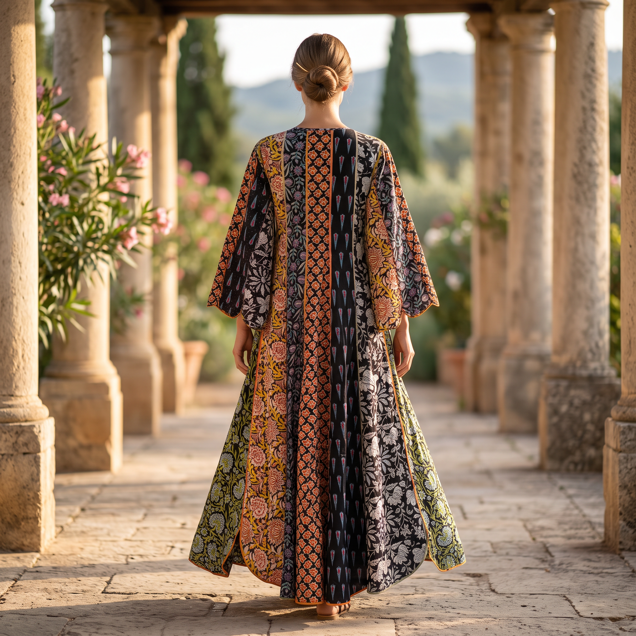 S/M Meher Crystal Printed Cotton Dress 57" Long Jalabiya RN 425