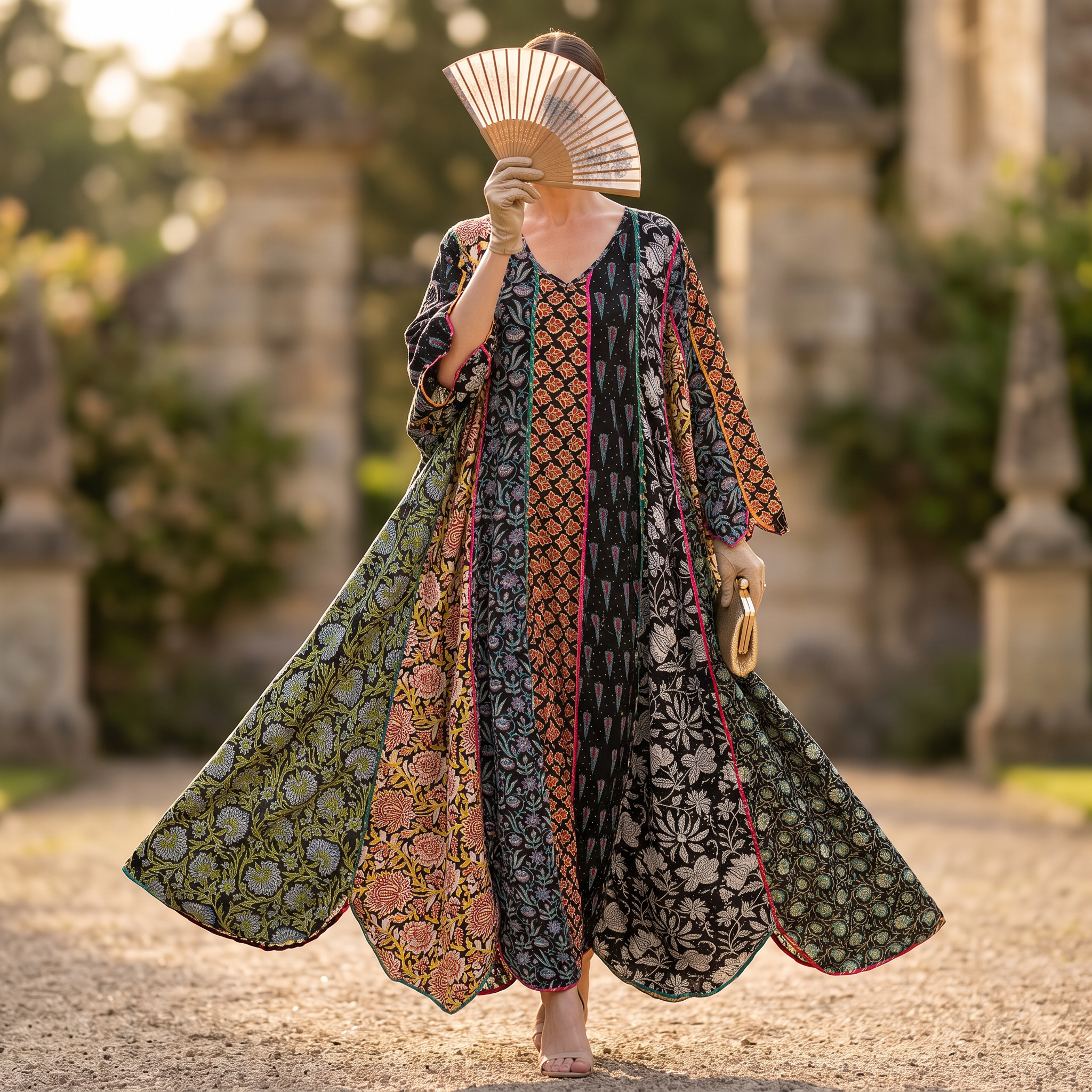 S/M Meher Crystal Printed Cotton Dress 57" Long Jalabiya RN 425
