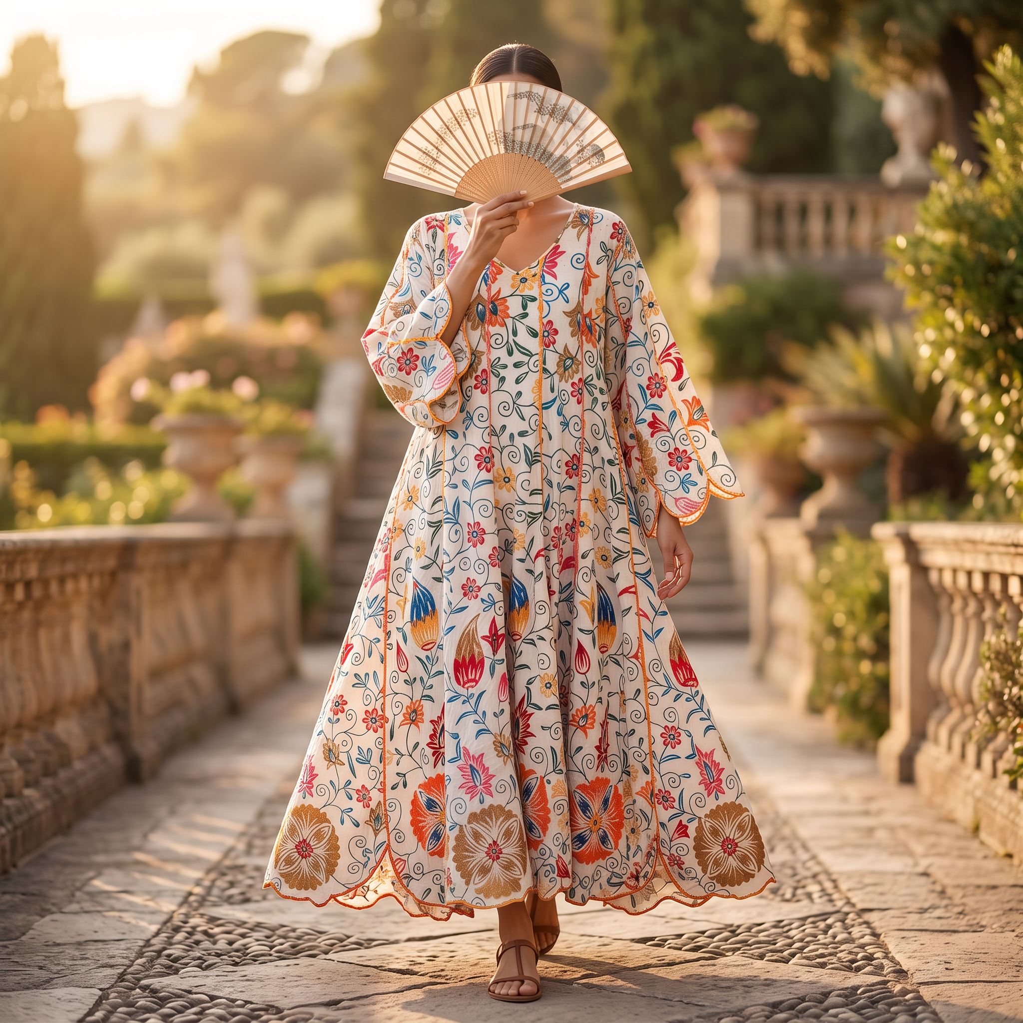 S/M Meher Crystal Printed Cotton Dress 57" Long Jalabiya RN 426