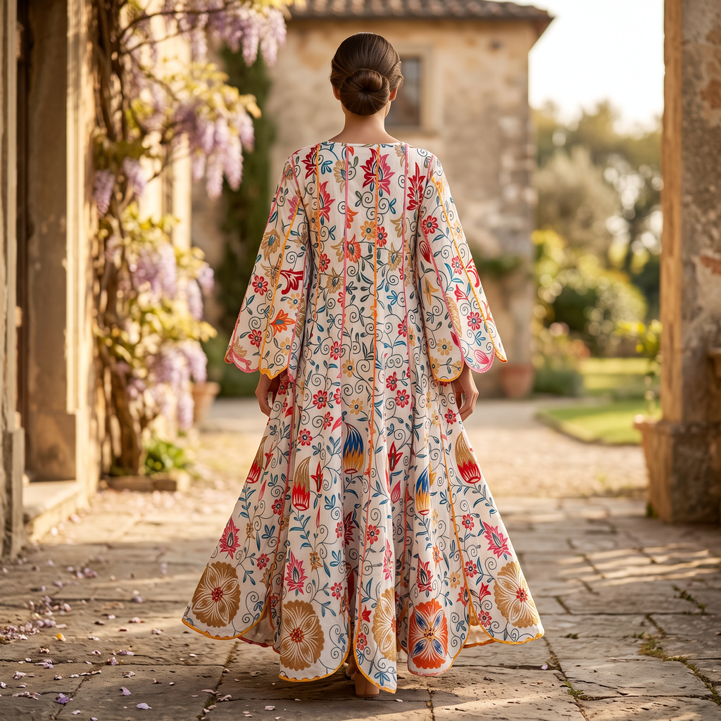 S/M Meher Crystal Printed Cotton Dress 57" Long Jalabiya RN 426