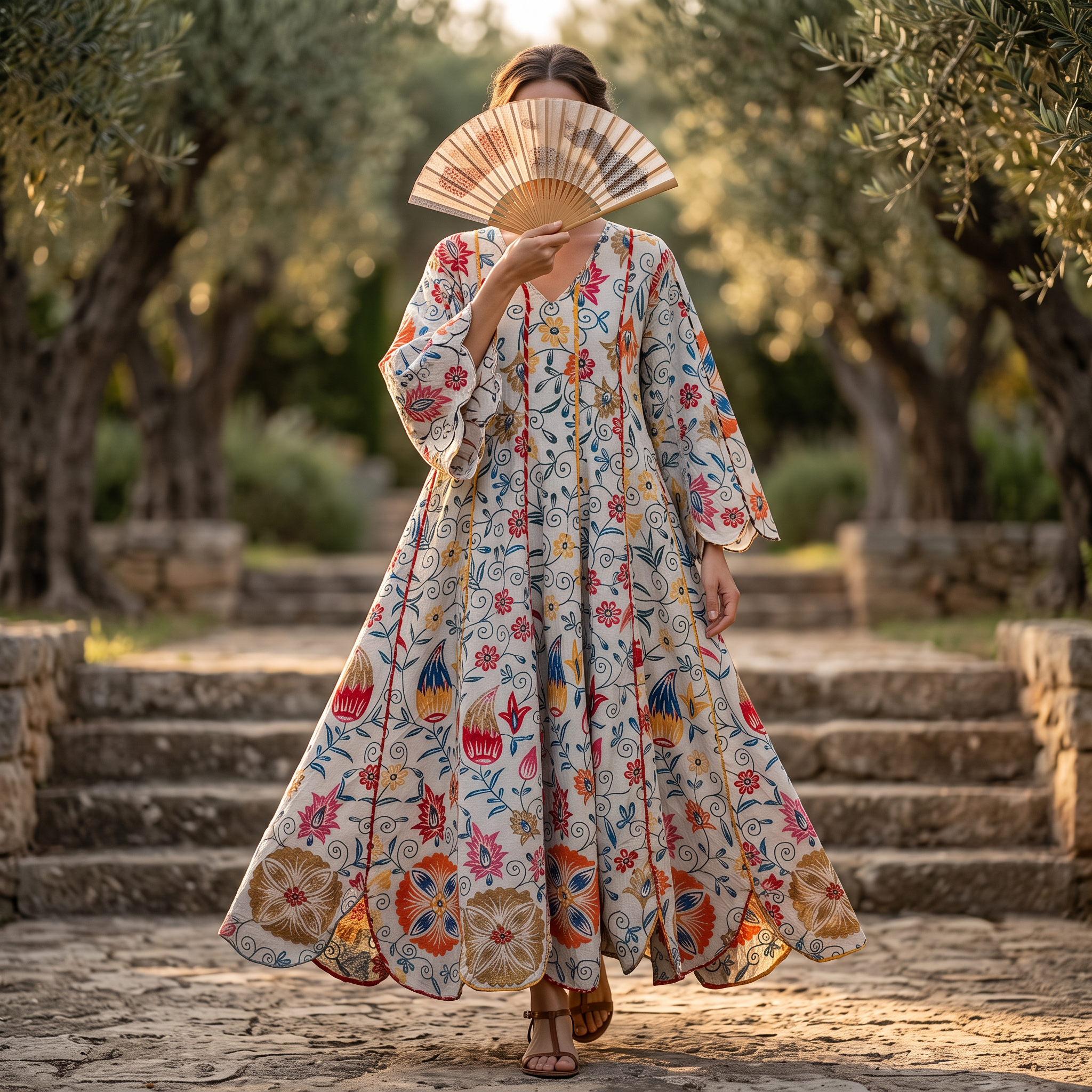 S/M Meher Crystal Printed Cotton Dress 57" Long Jalabiya RN 429