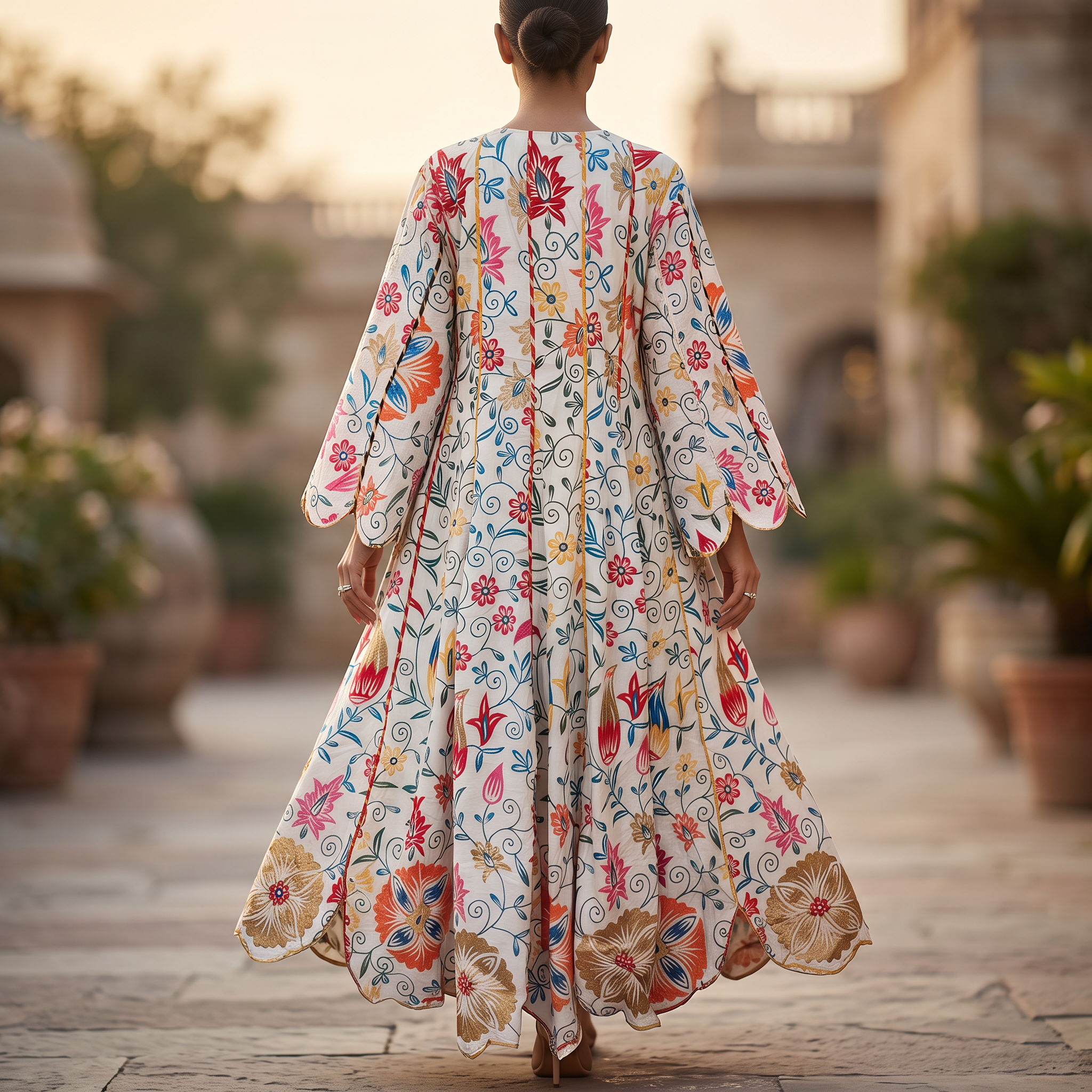 S/M Meher Crystal Printed Cotton Dress 57" Long Jalabiya RN 429