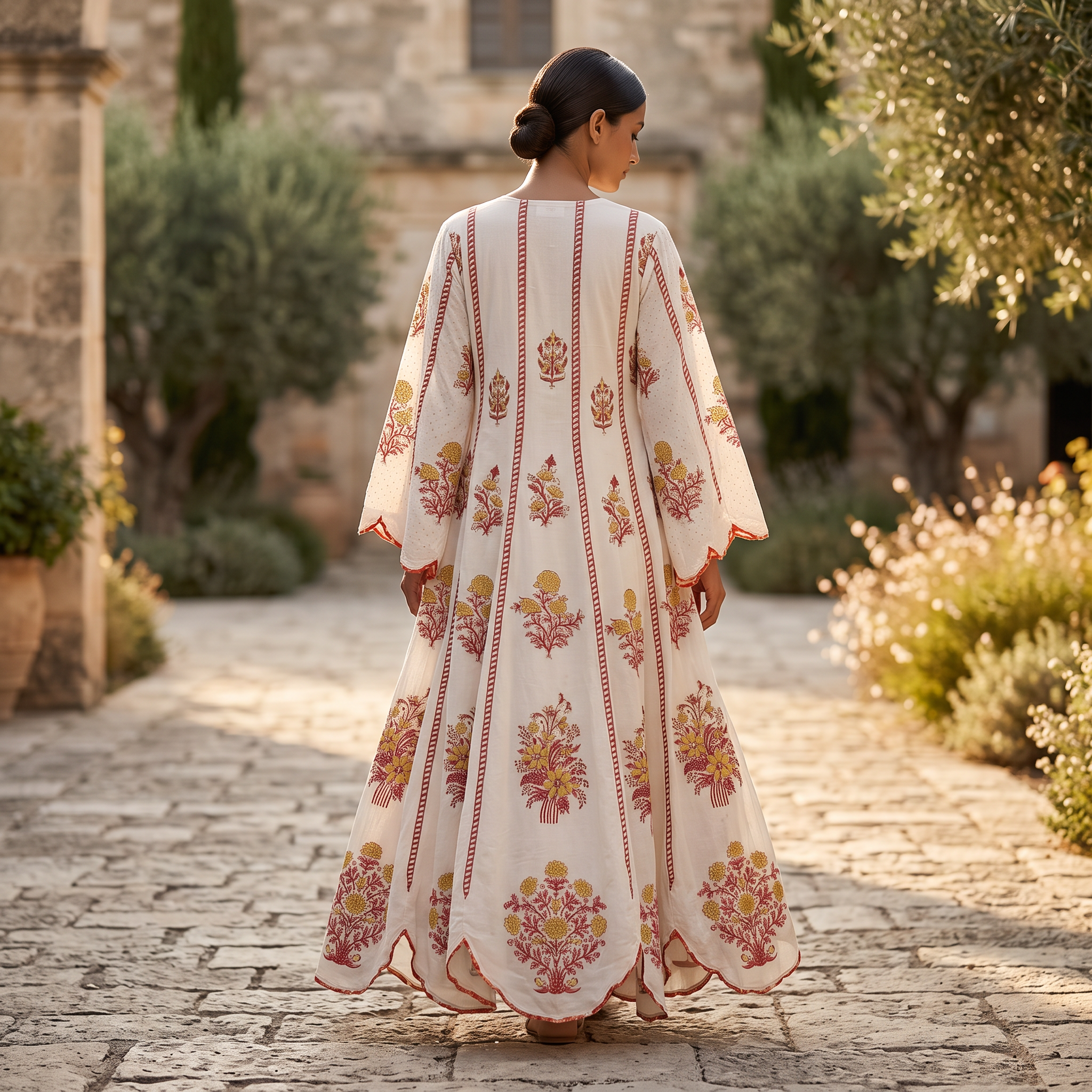 S/M Meher Crystal Printed Cotton Dress 57" Long Jalabiya RN 430