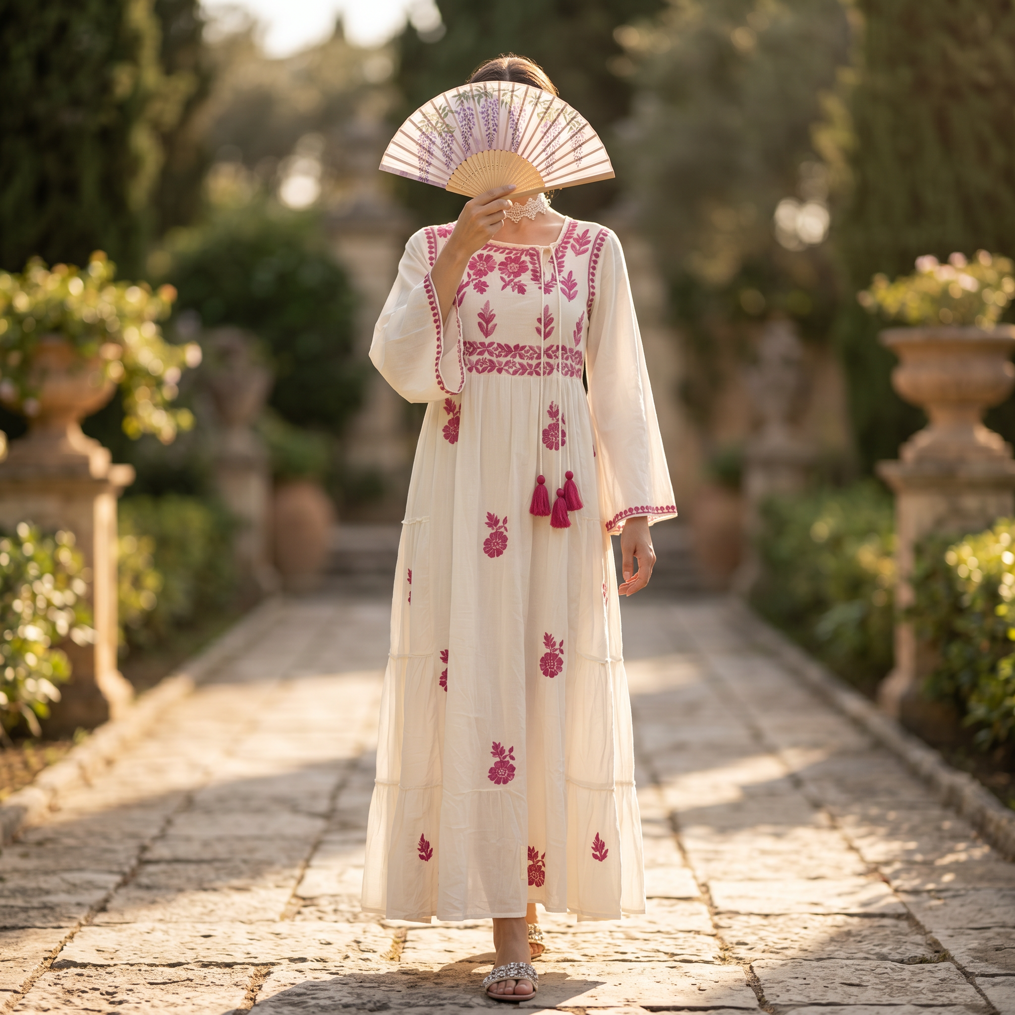 XS-S Cinderella Embroidery Printed Cotton Dress 54" Long Jalabiya RN 44
