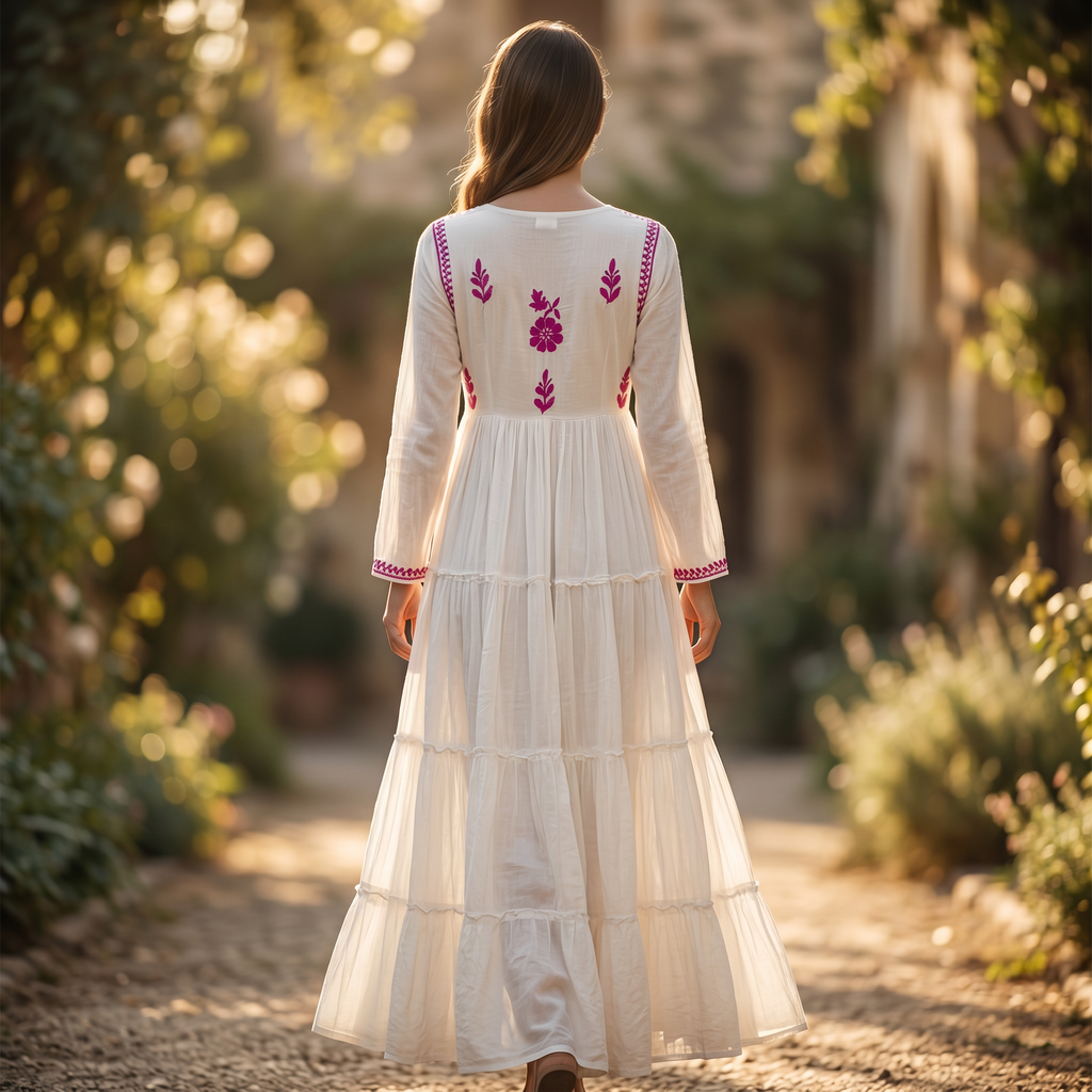 XS-S Cinderella Embroidery Printed Cotton Dress 54" Long Jalabiya RN 44