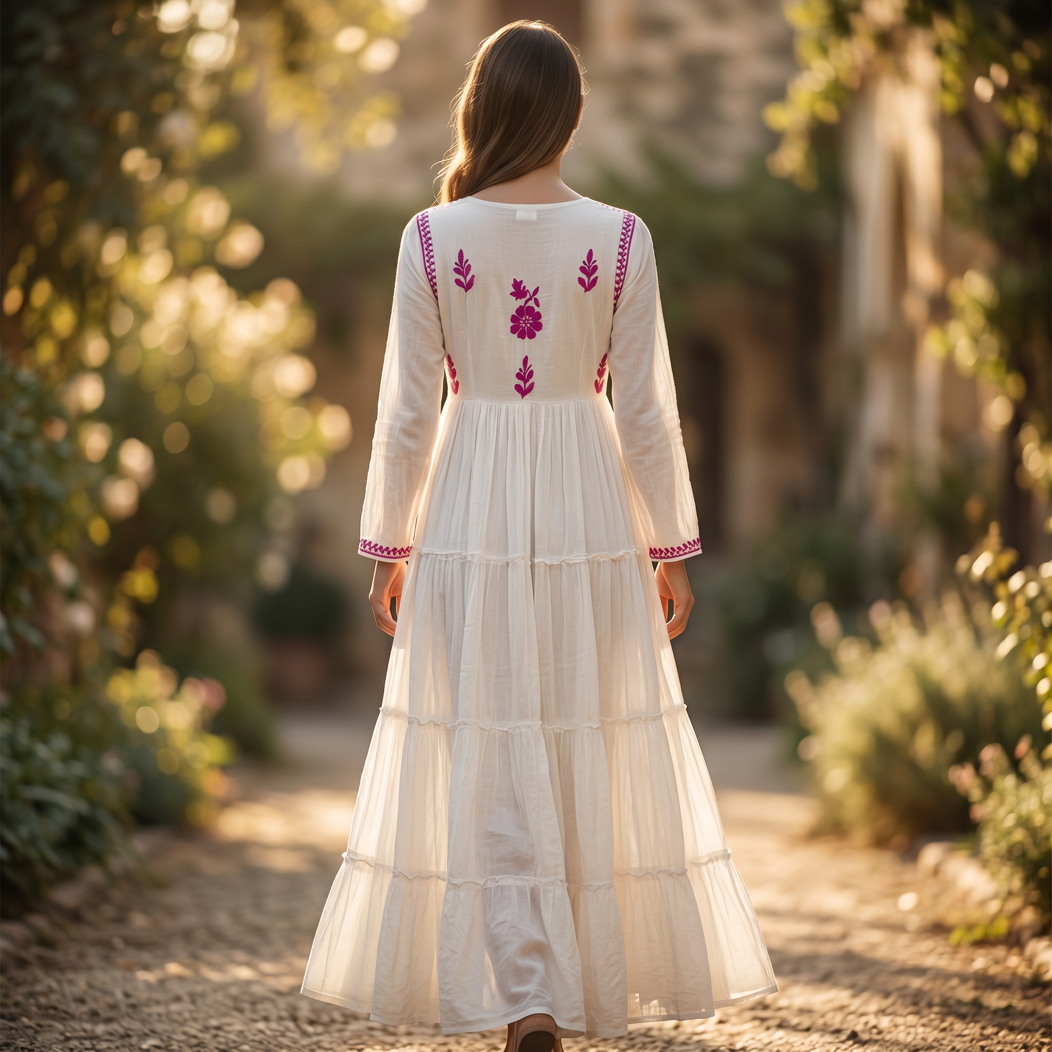 XS-S Cinderella Embroidery Printed Cotton Dress 54" Long Jalabiya RN 44