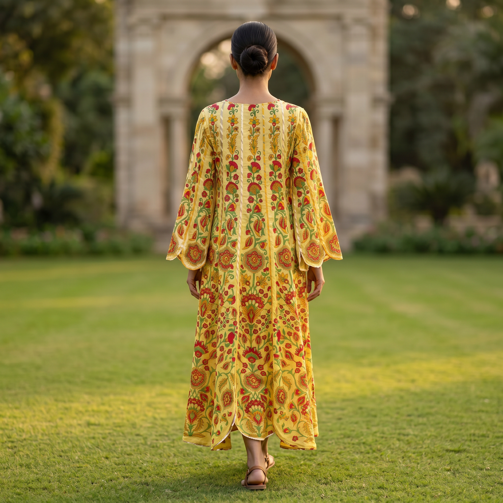 S-M Meher Printed Cotton Dress 57" Long Jalabiya RN 47