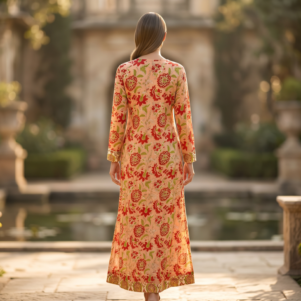 S-M Lara Printed Cotton Dress 57" Long Jalabiya RN 48