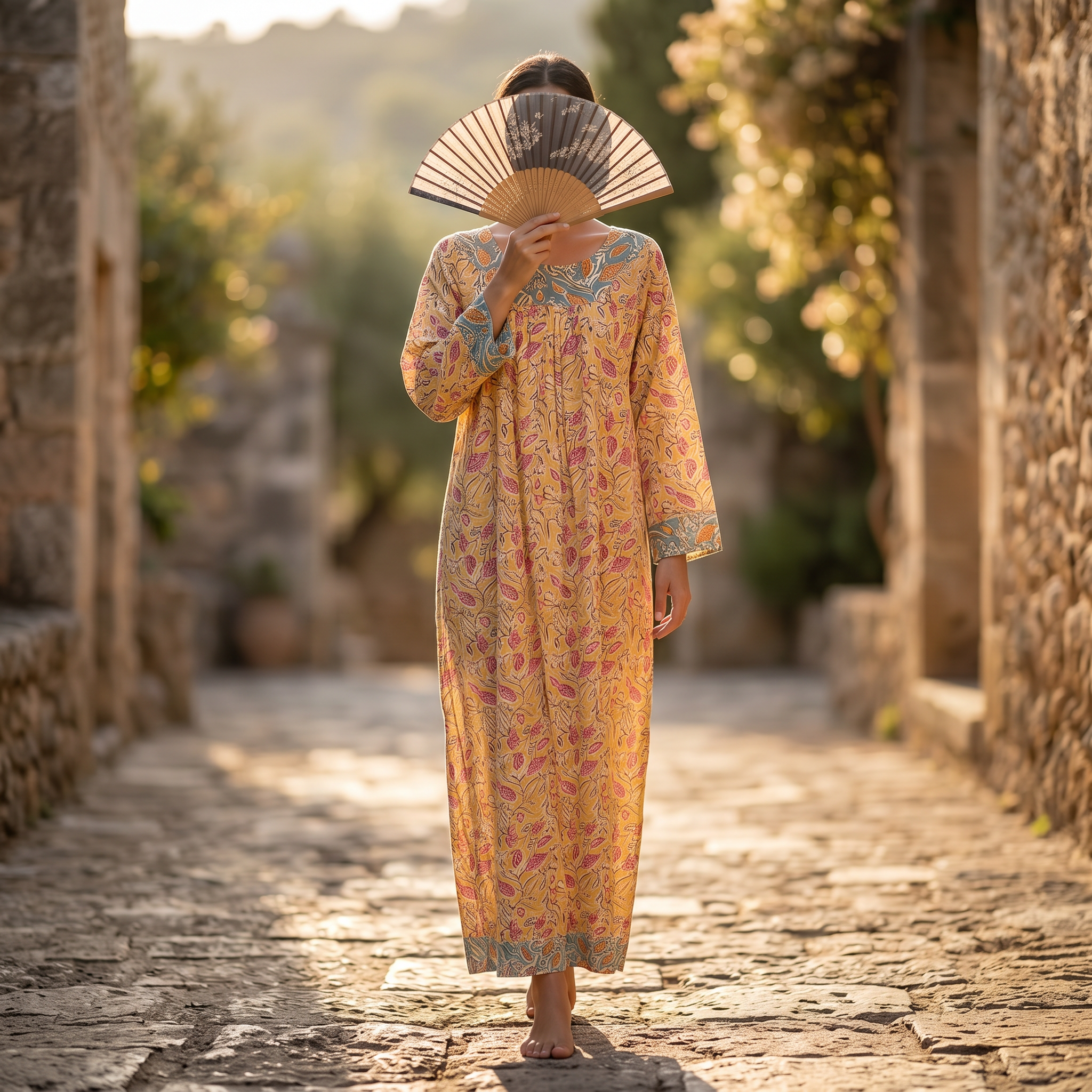 S-M Lara Printed Cotton Dress 57" Long Jalabiya RN 50