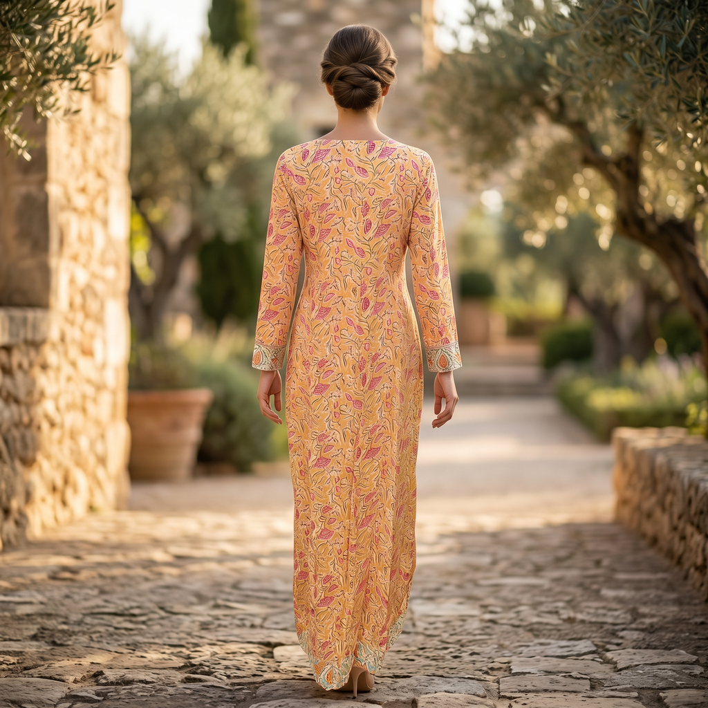 S-M Lara Printed Cotton Dress 57" Long Jalabiya RN 50