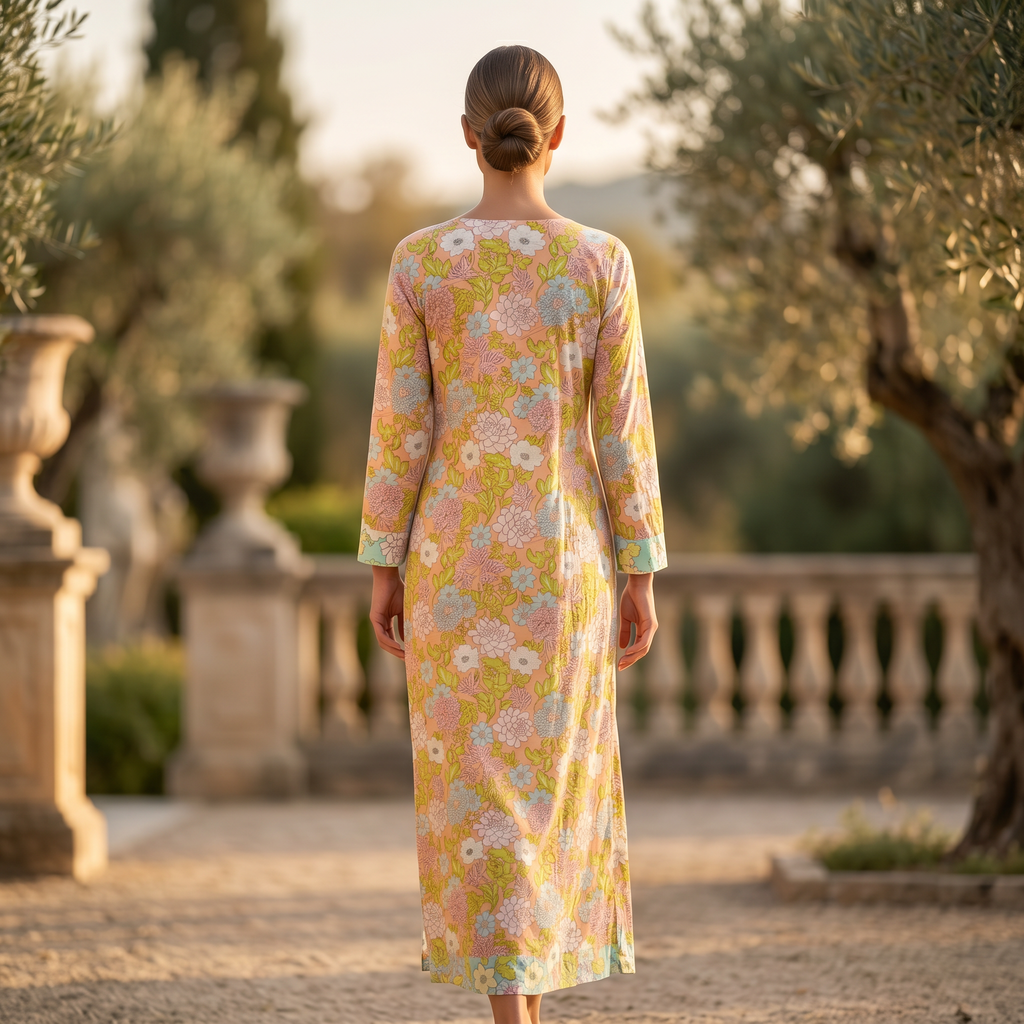 S-M Lara Printed Cotton Dress 57" Long Jalabiya RN 51
