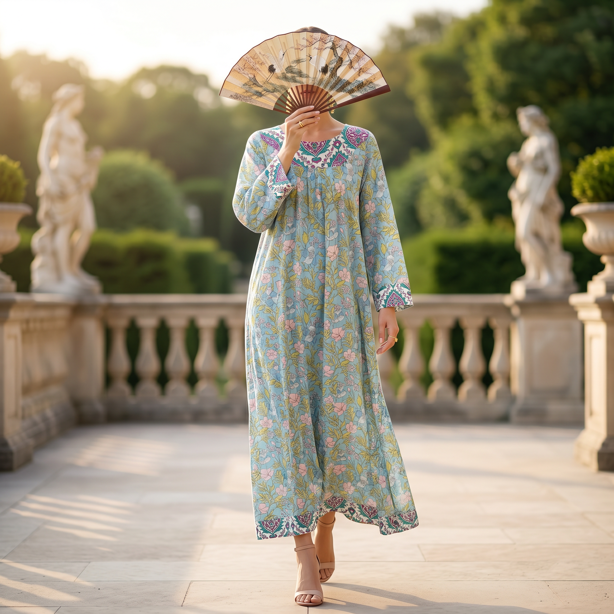 L-XL Lara Printed Cotton Dress 57" Long Jalabiya RN 52