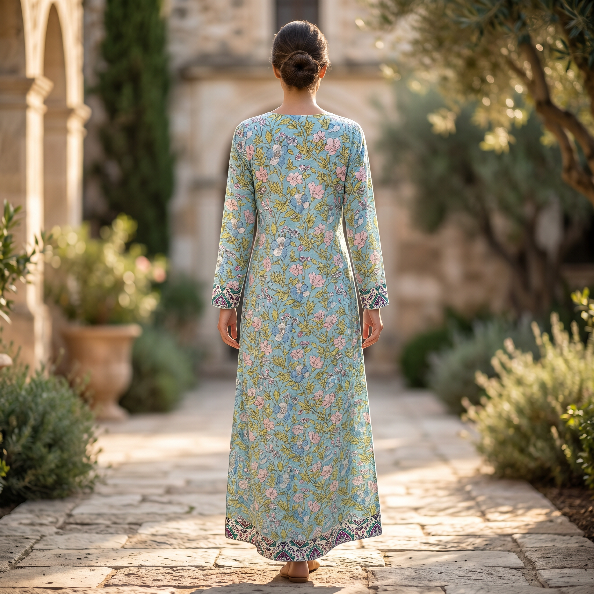 L-XL Lara Printed Cotton Dress 57" Long Jalabiya RN 52