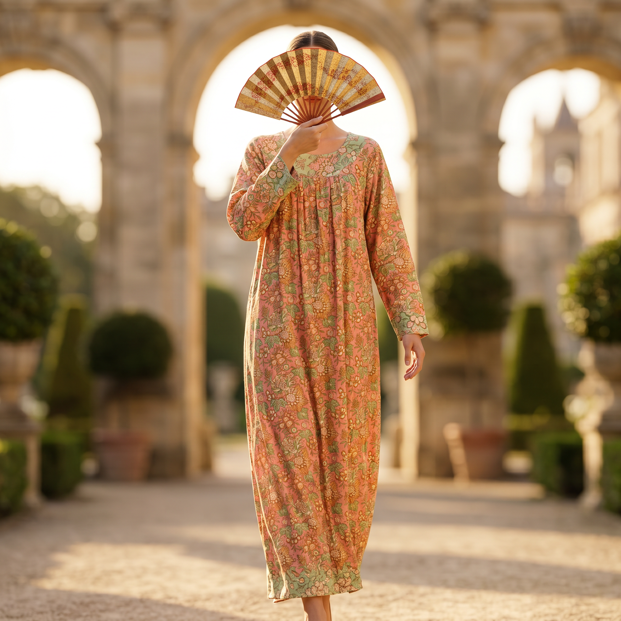 L-XL Lara Printed Cotton Dress 57" Long Jalabiya RN 53