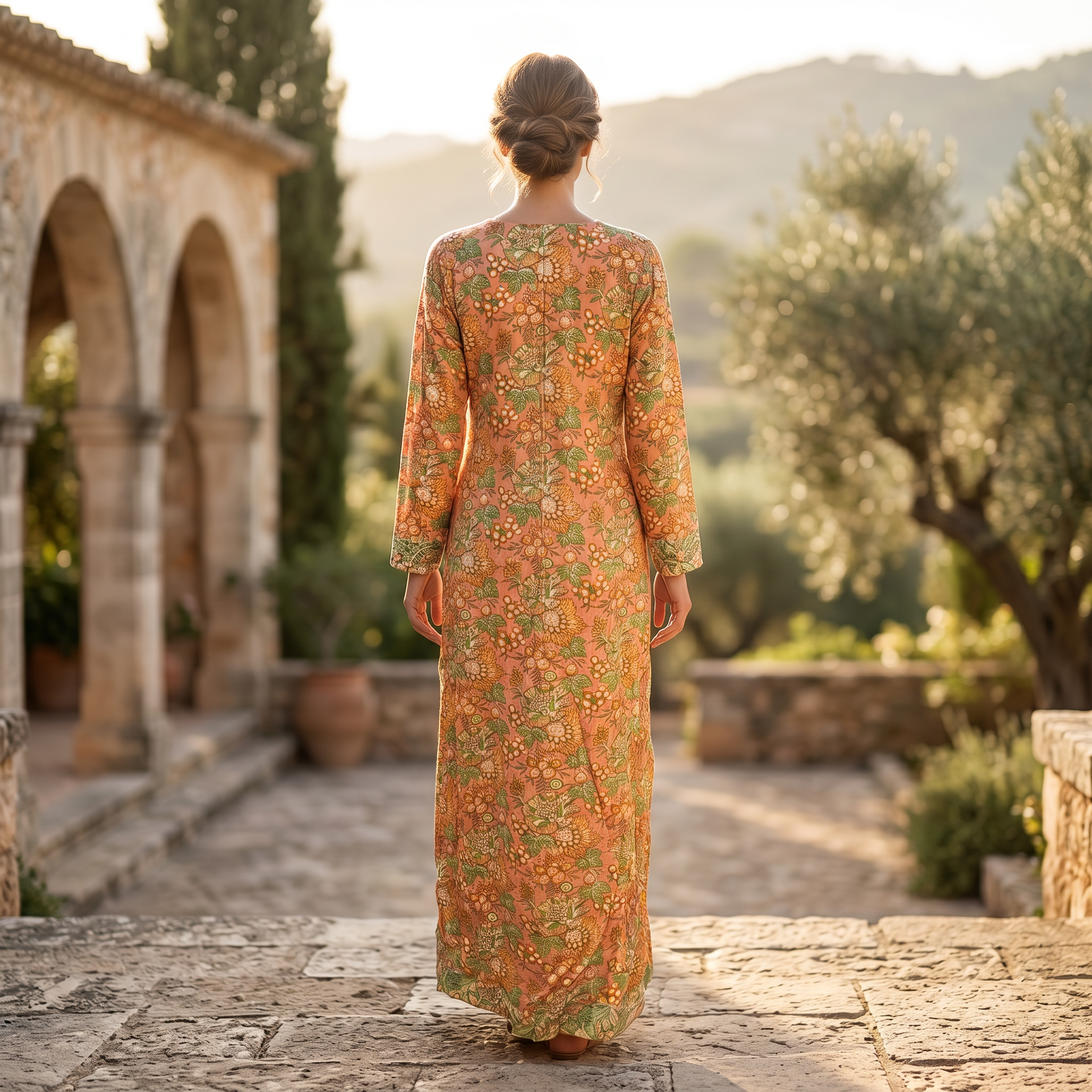 L-XL Lara Printed Cotton Dress 57" Long Jalabiya RN 53