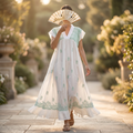 2XL/3XL Amani Embroidery Printed Cotton Dress 57" Long Jalabiya RN 546