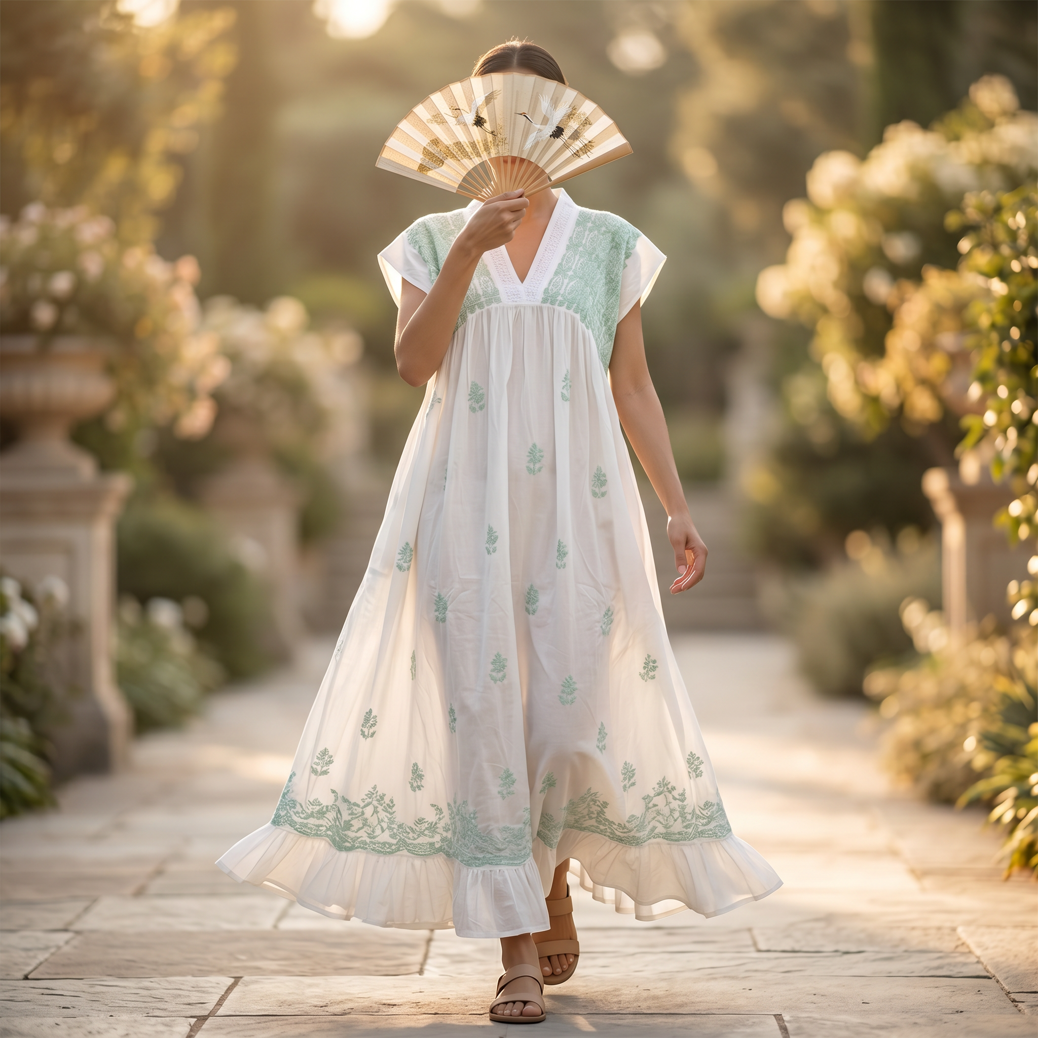 2XL/3XL Amani Embroidery Printed Cotton Dress 57" Long Jalabiya RN 546