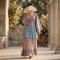 S-M Rahima Printed Cotton Dress 57" Long Jalabiya RN 54