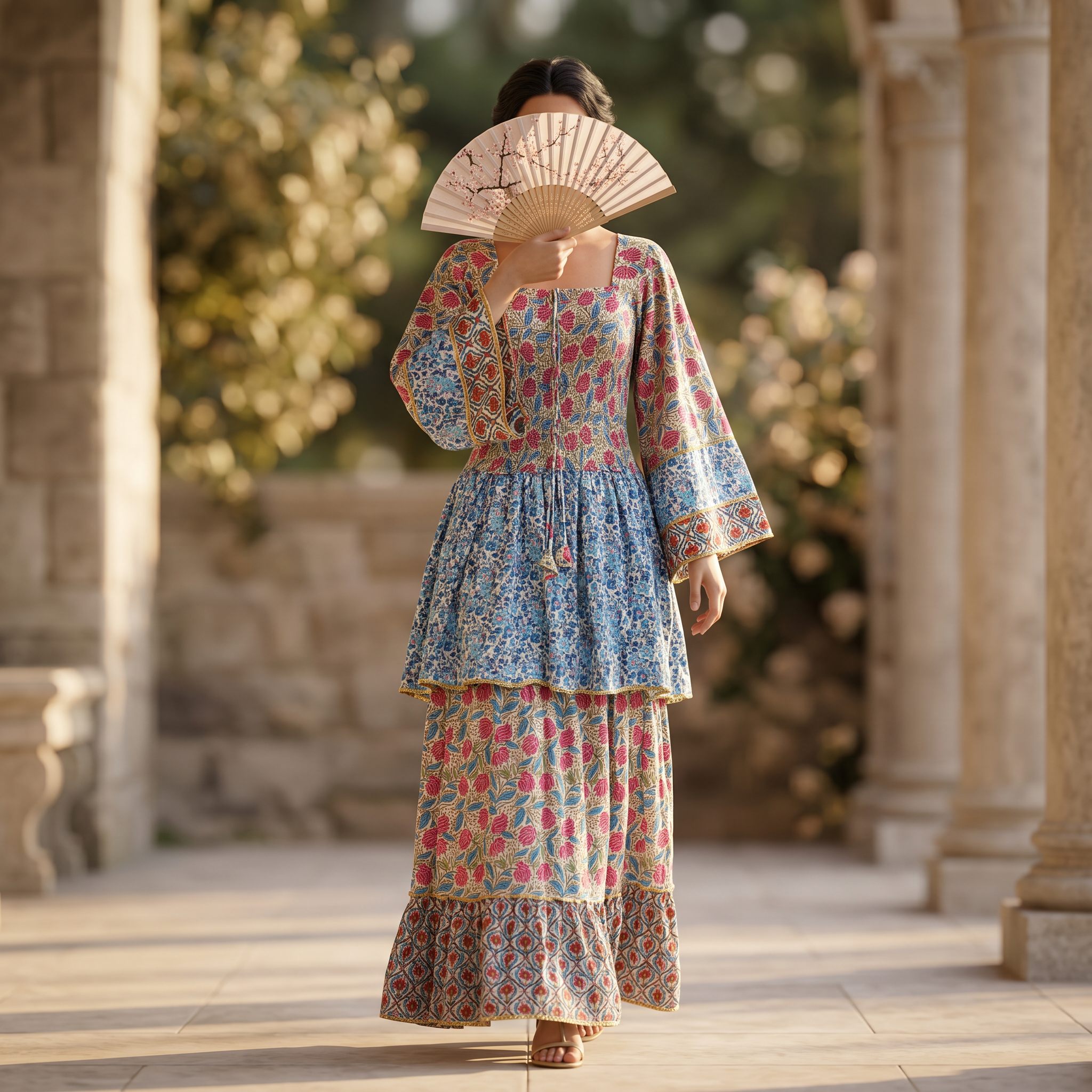 S-M Rahima Printed Cotton Dress 57" Long Jalabiya RN 54