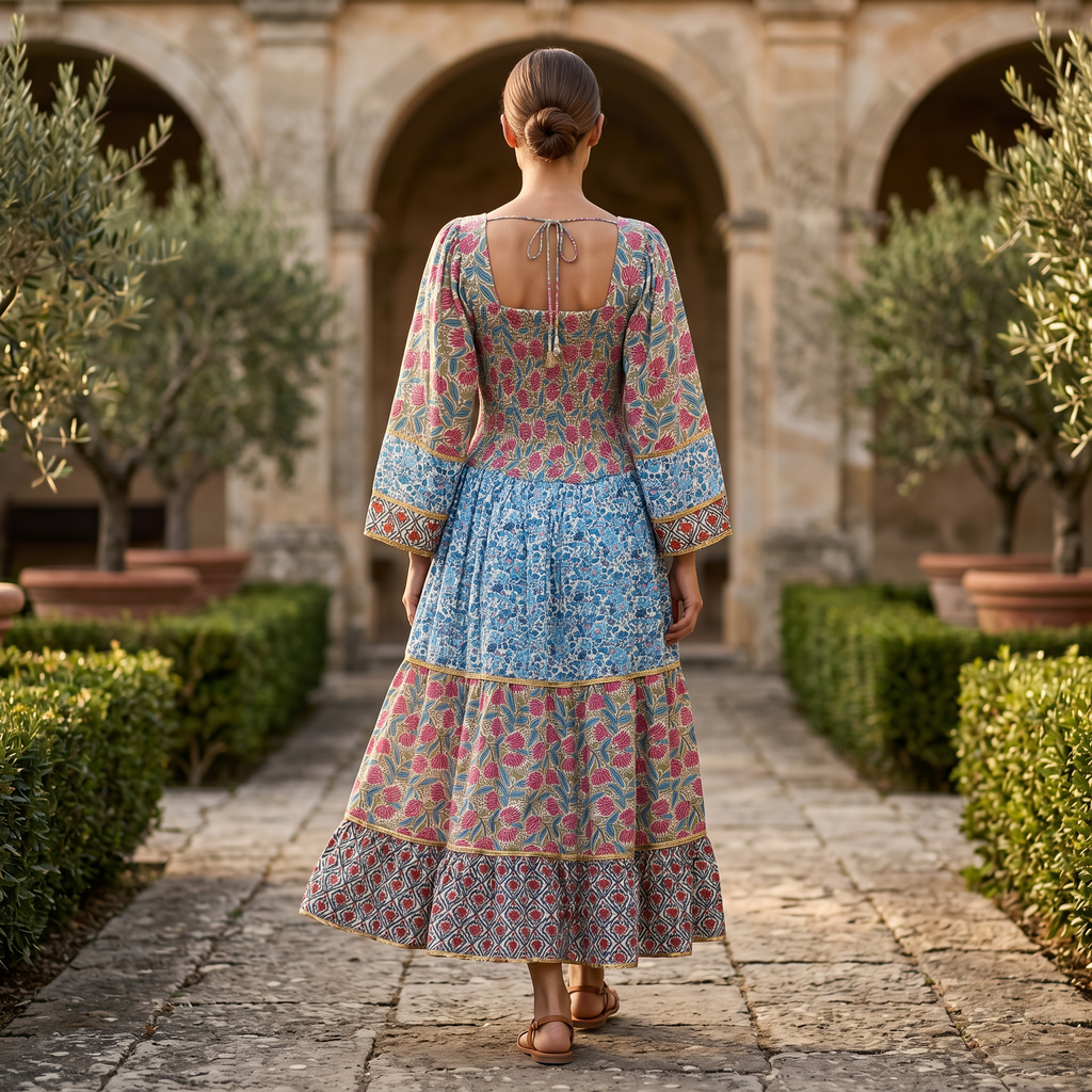 S-M Rahima Printed Cotton Dress 57" Long Jalabiya RN 54