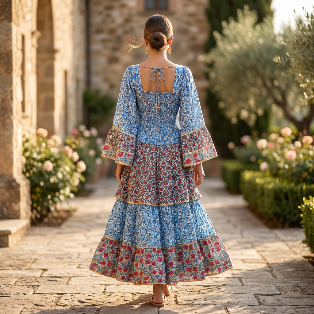 L-XL Rahima Printed Cotton Dress 57" Long Jalabiya RN 55