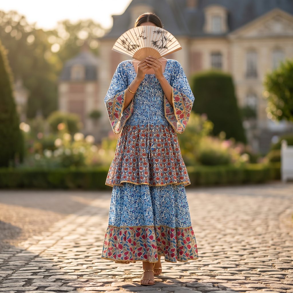 L-XL Rahima Printed Cotton Dress 57" Long Jalabiya RN 55