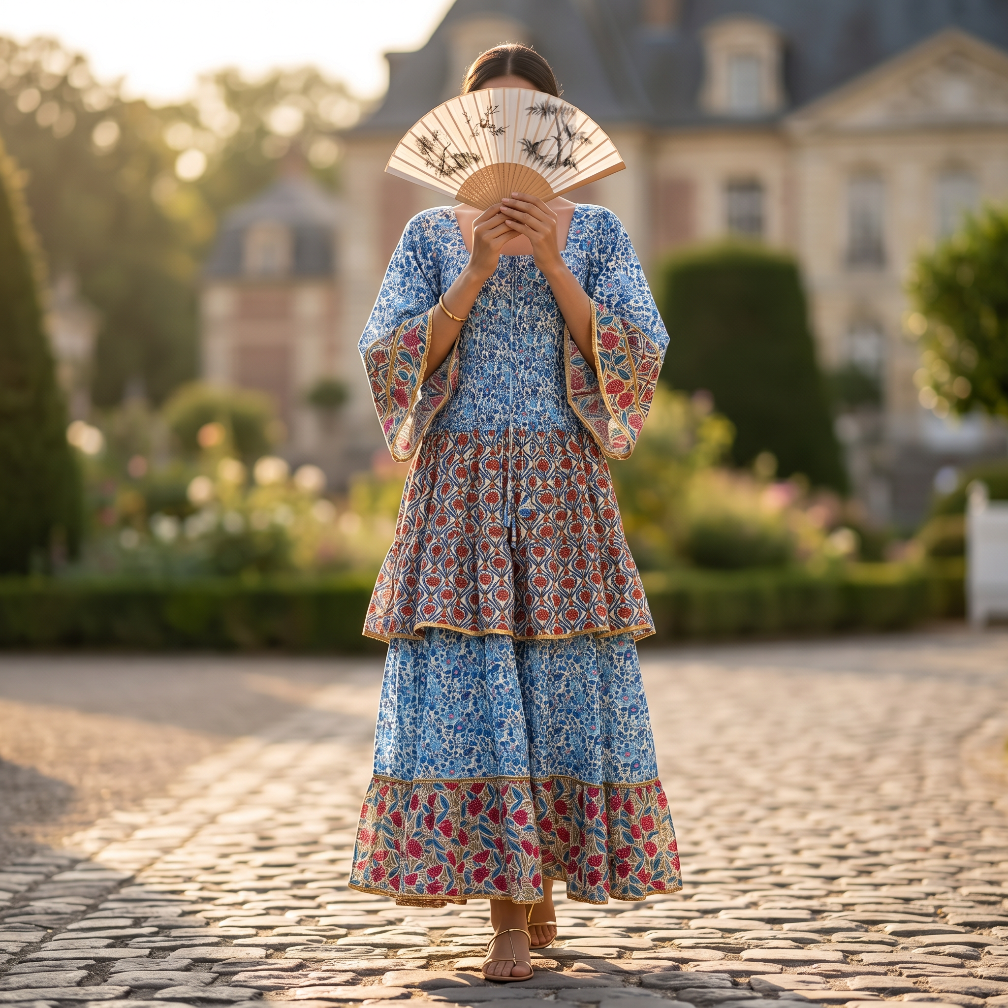 L-XL Rahima Printed Cotton Dress 57" Long Jalabiya RN 55