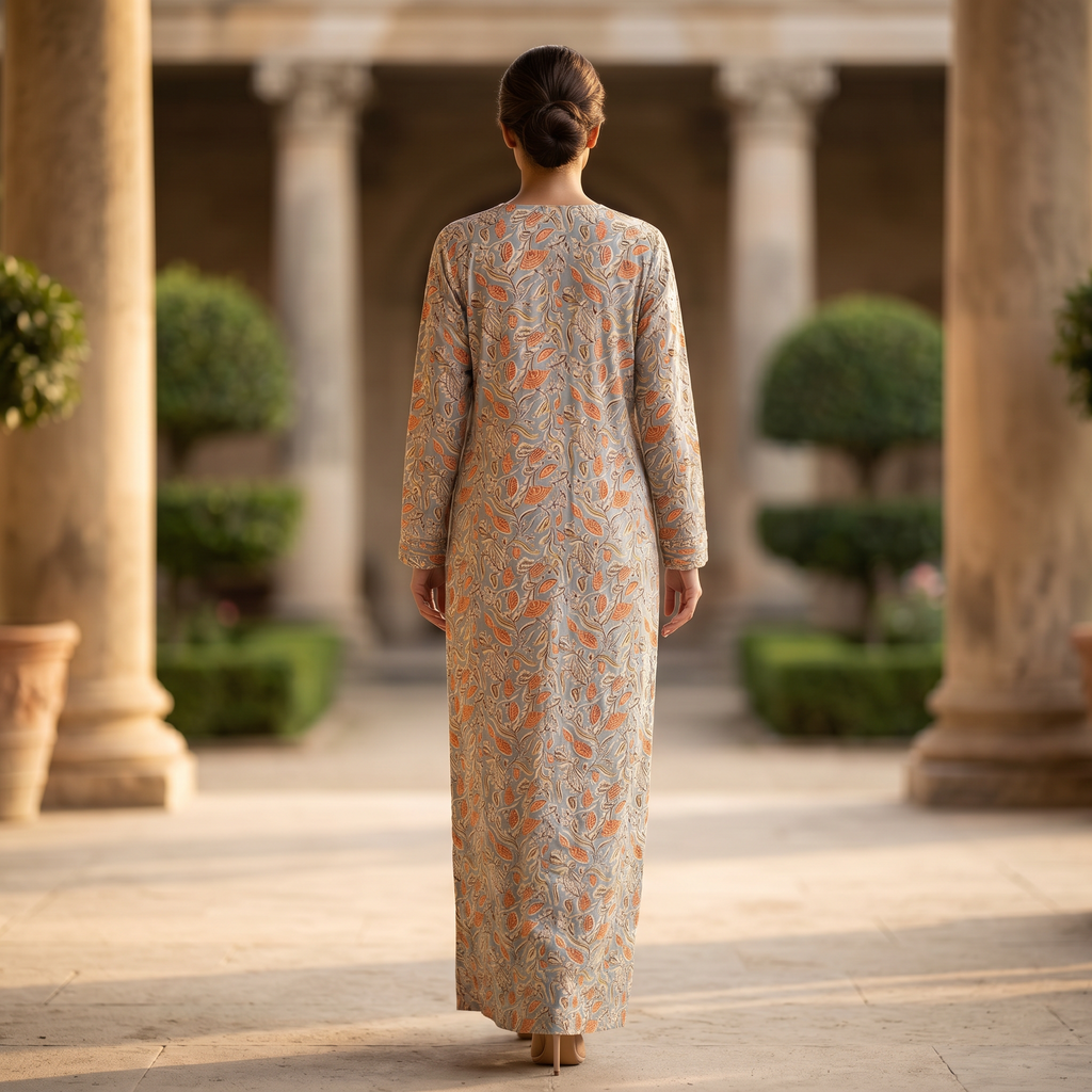 L-XL Harisa Printed Cotton Dress 57" Long Jalabiya RN 58