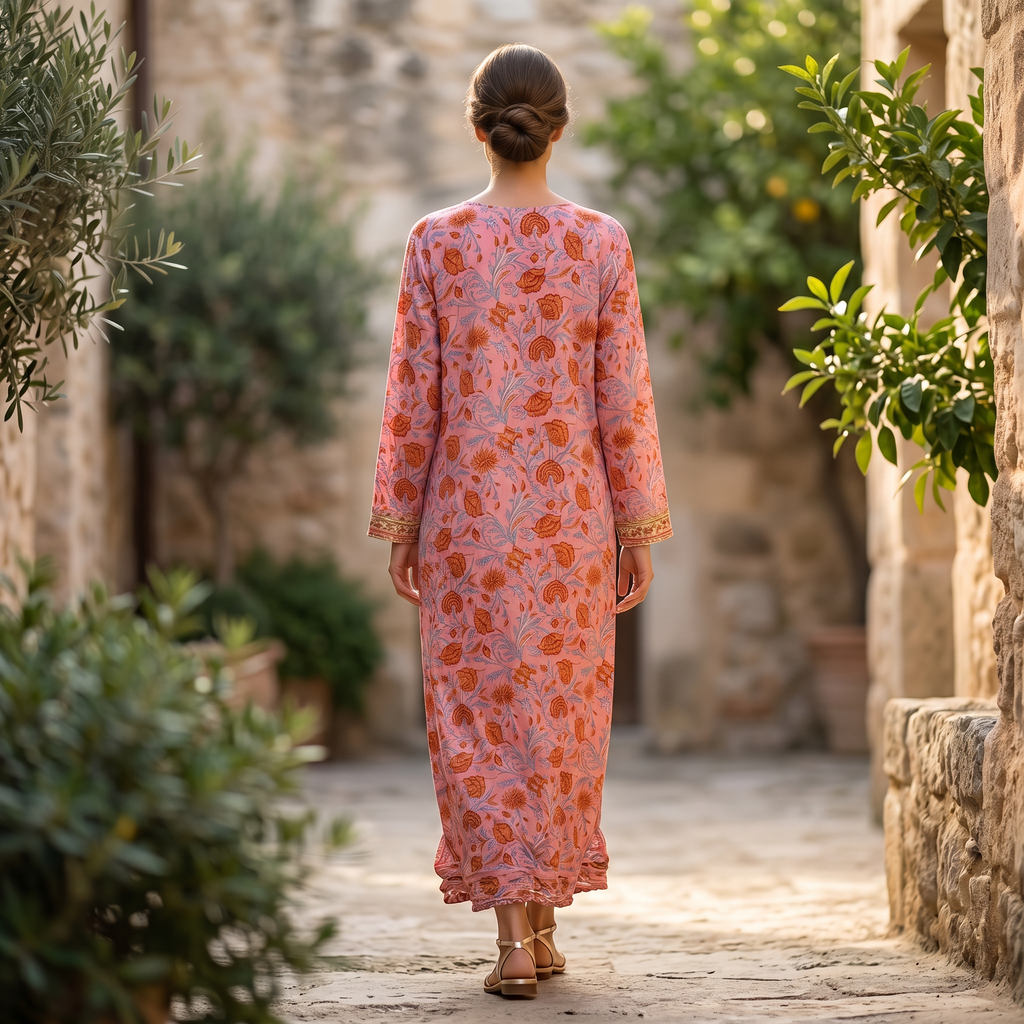L-XL Harisa Printed Cotton Dress 57" Long Jalabiya RN 59