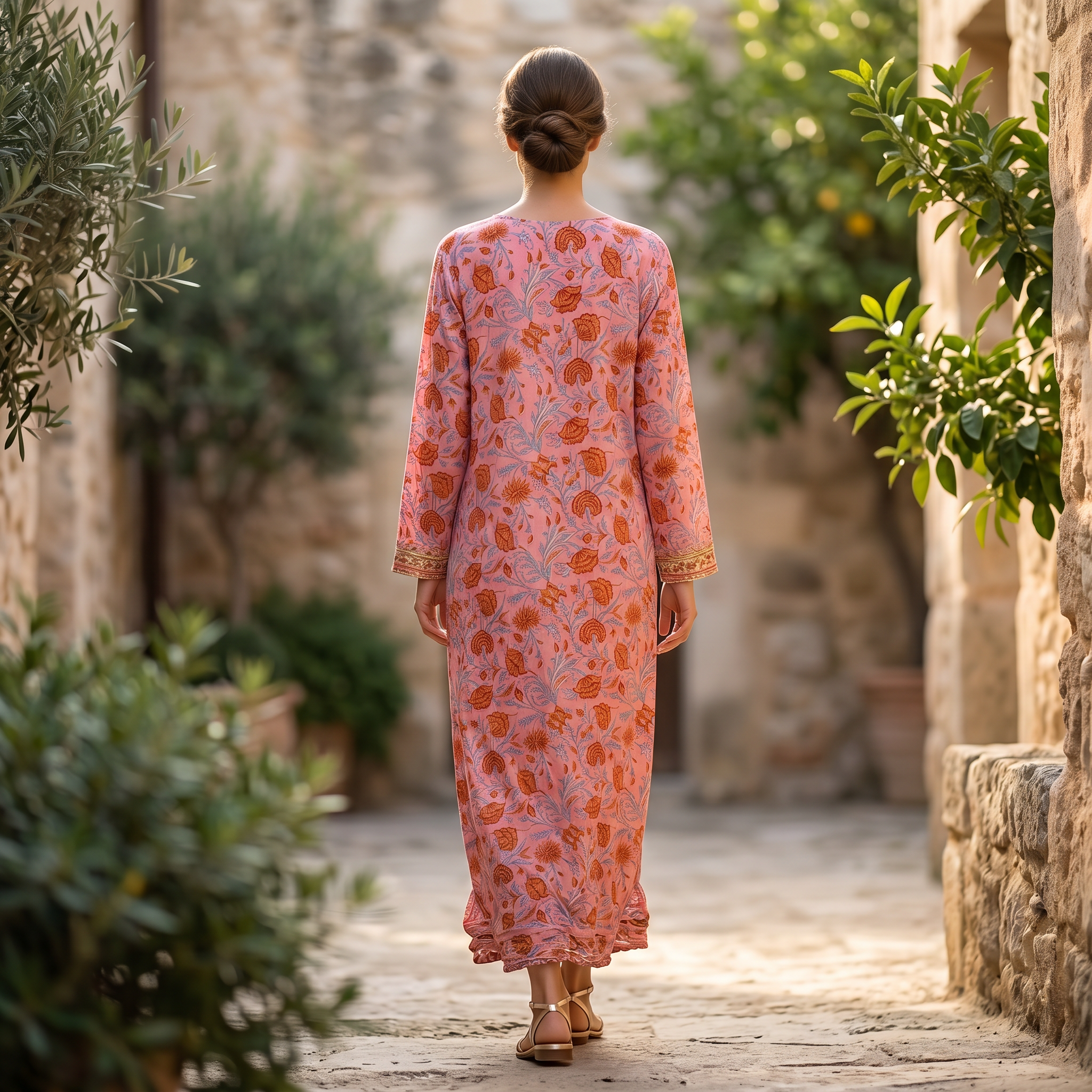 L-XL Harisa Printed Cotton Dress 57" Long Jalabiya RN 59