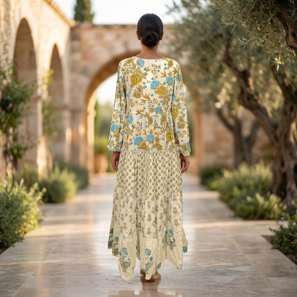 XS-S Cinderella Printed Cotton Dress 54" Long Jalabiya RN 60