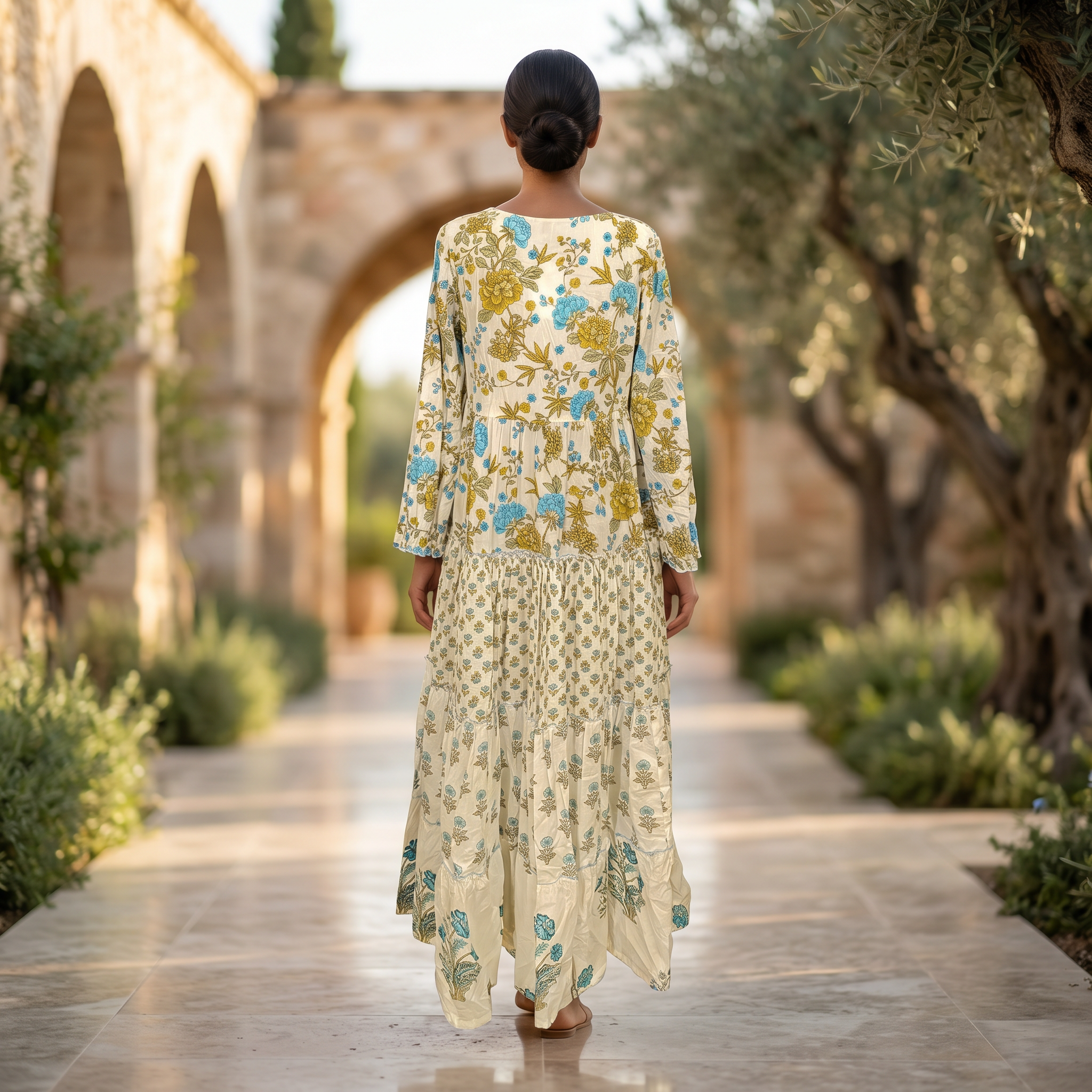 XS-S Cinderella Printed Cotton Dress 54" Long Jalabiya RN 60