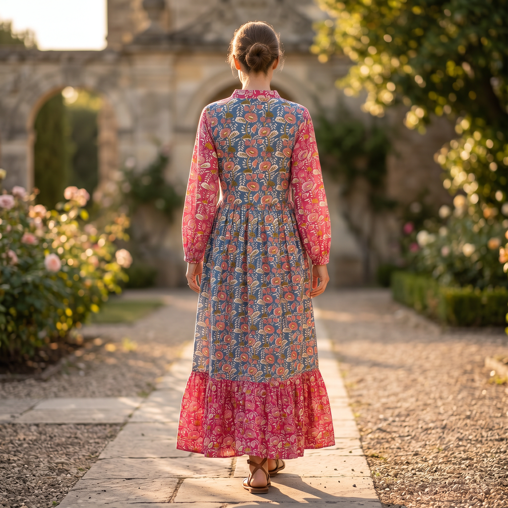 S-M Bahira Printed Cotton Dress 57" Long Jalabiya RN 63