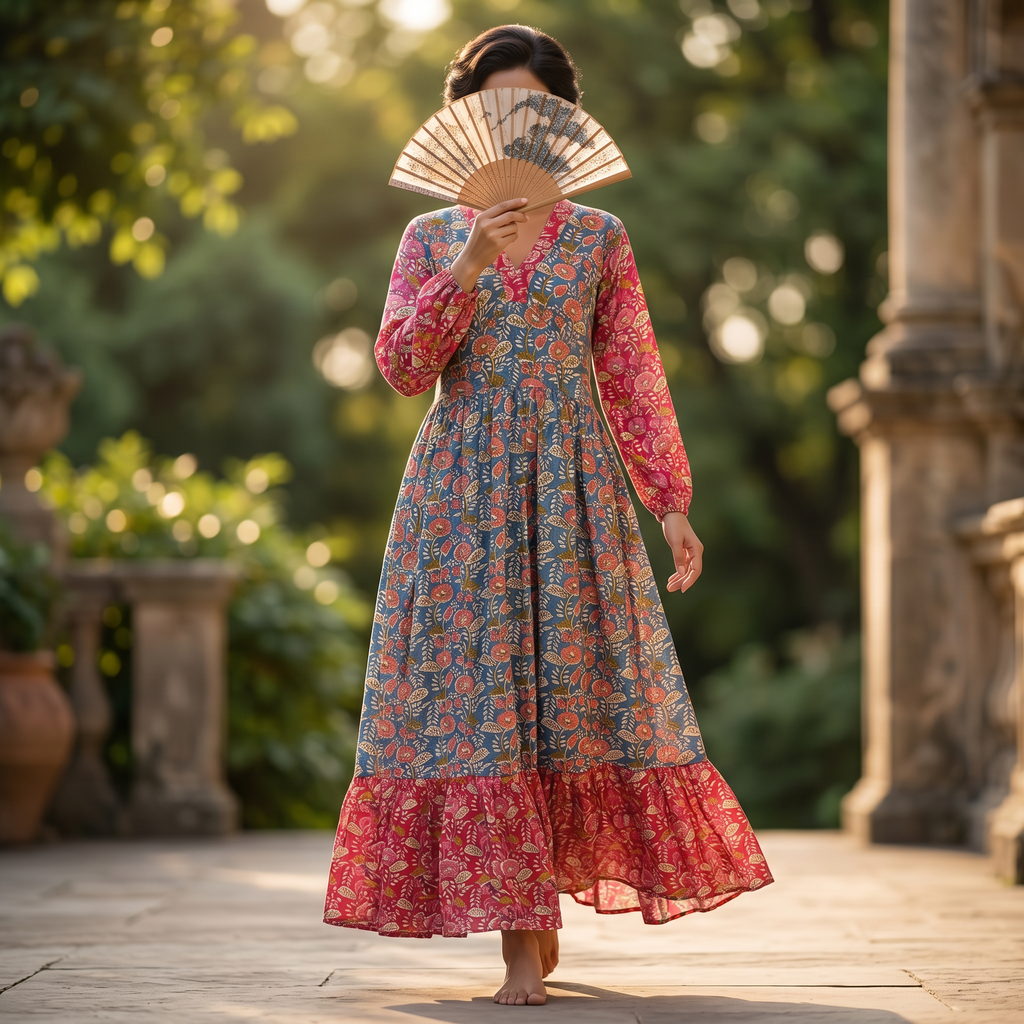 S-M Bahira Printed Cotton Dress 57" Long Jalabiya RN 63