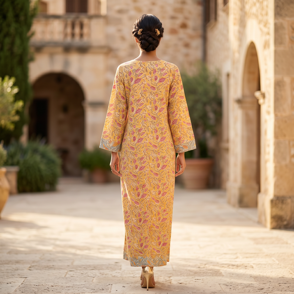 L-XL Lara Printed Cotton Dress 57" Long Jalabiya RN 64