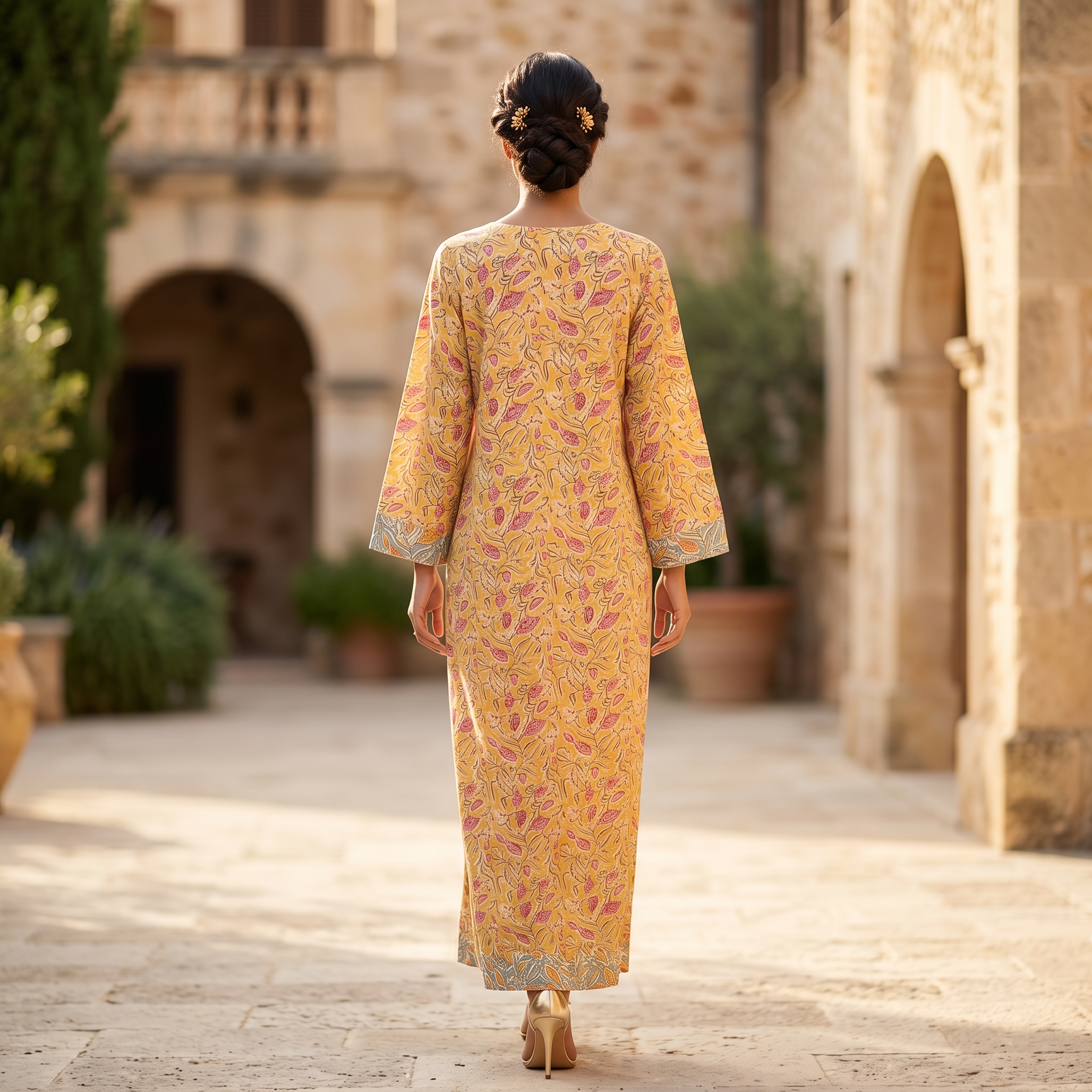 L-XL Lara Printed Cotton Dress 57" Long Jalabiya RN 64