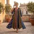 S/M Meher Crystal Printed Cotton Dress 57" Long Jalabiya RN 700