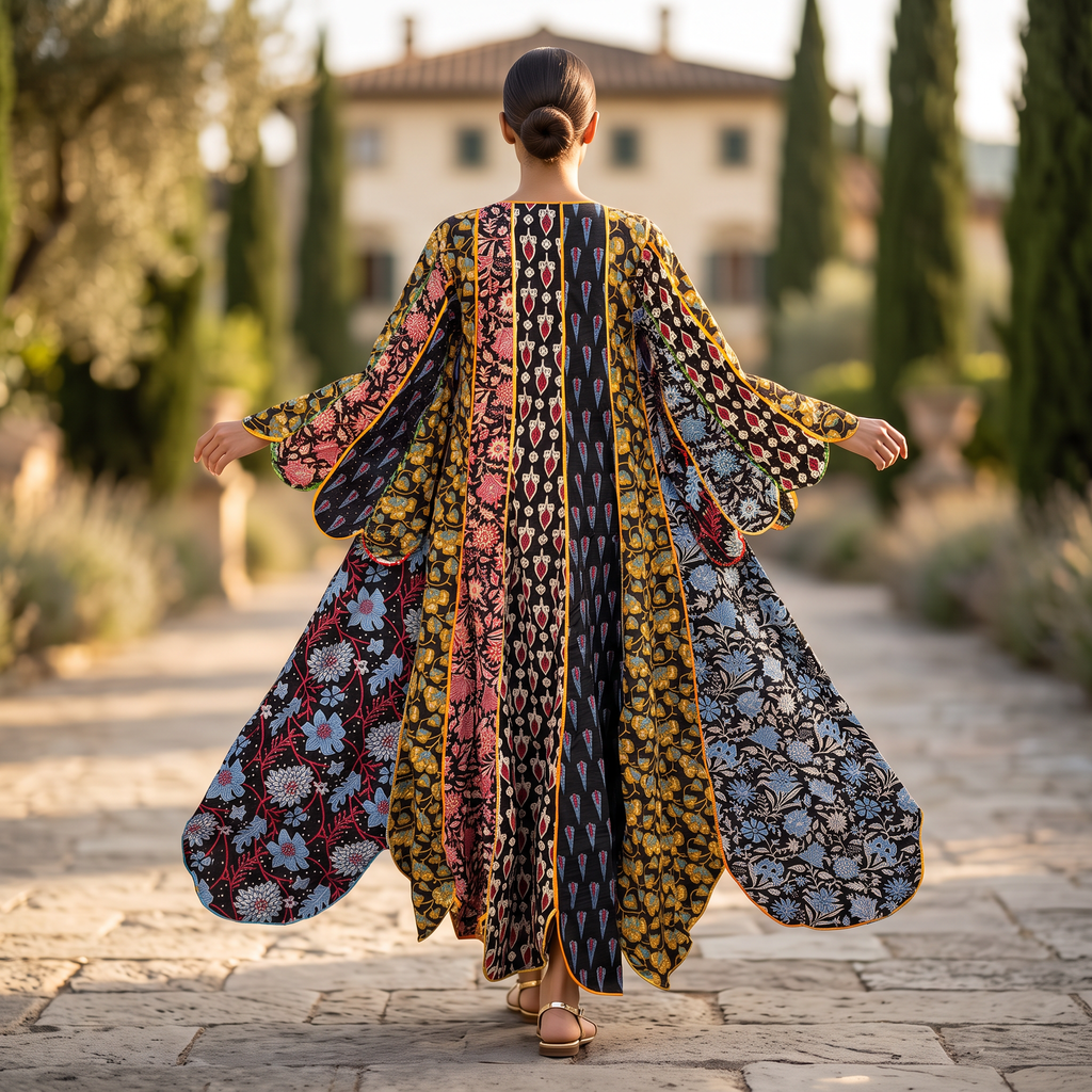 S/M Meher Crystal Printed Cotton Dress 57" Long Jalabiya RN 700