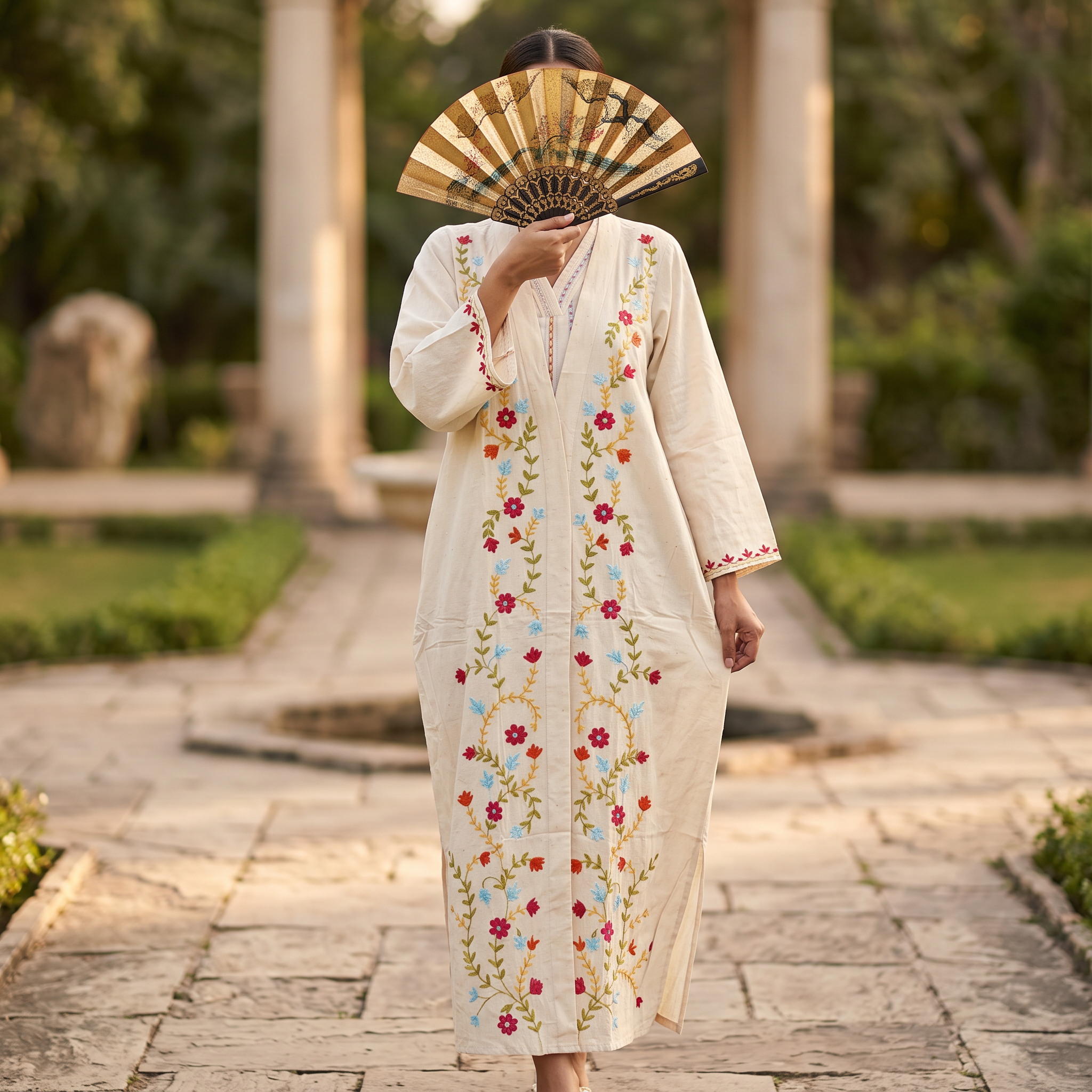 Free Size Cotton Abaya Embroidery & Inner Set length 57” Long RN 701