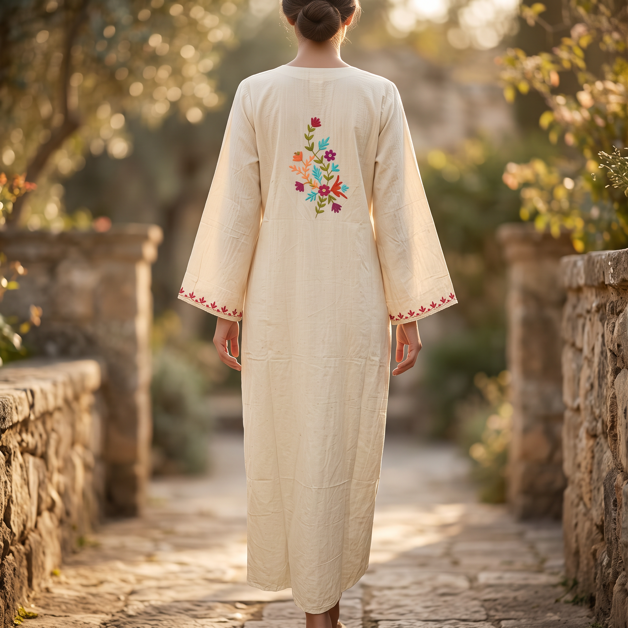 Free Size Cotton Abaya Embroidery & Inner Set length 57” Long RN 701