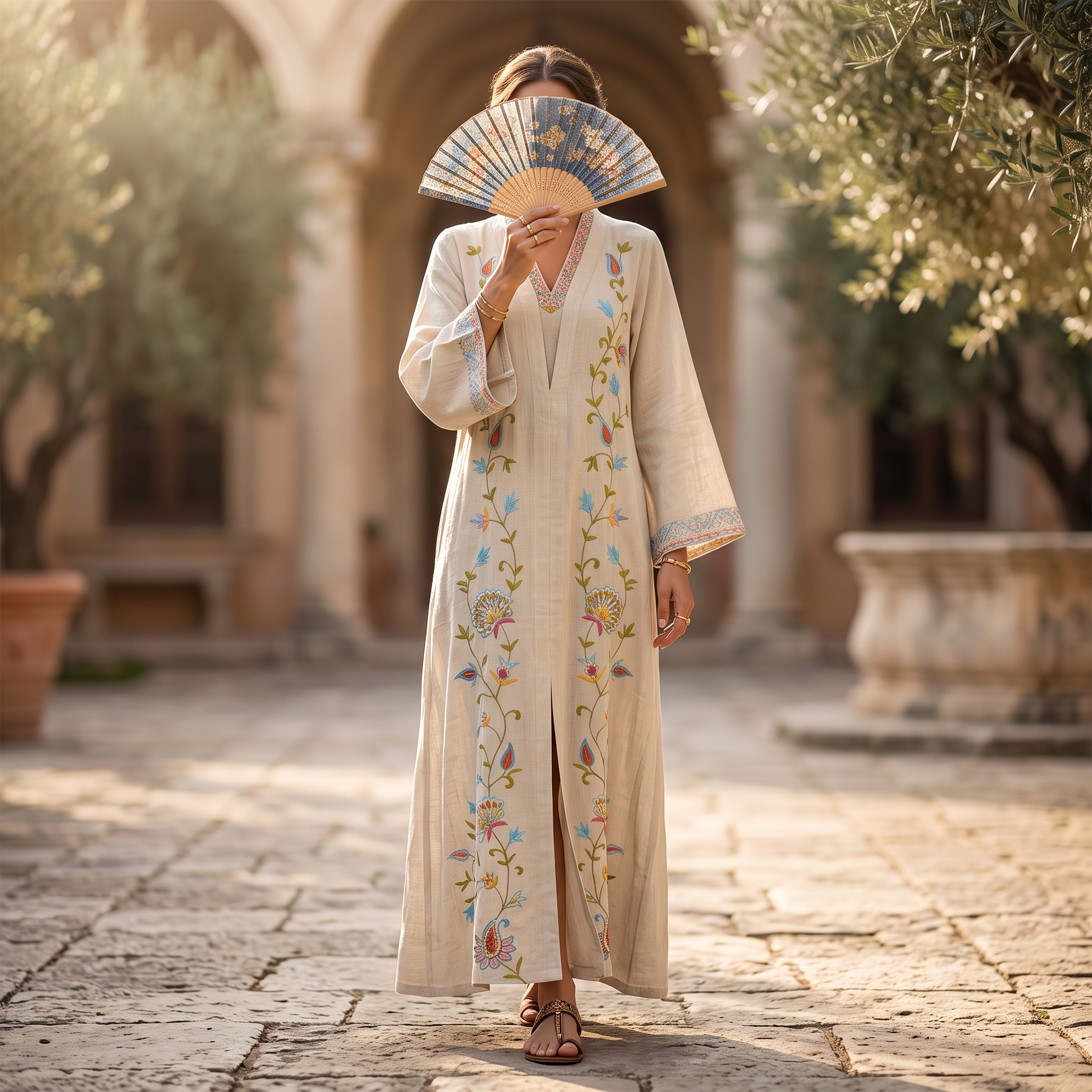 Free Size Cotton Abaya Embroidery & Inner Set length 57” Long RN 702